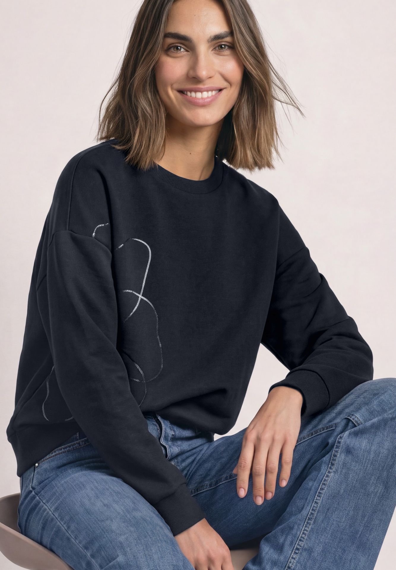 Street-One A304077 Loose Fit Crewneck w. Flowe indigo night 2900165769058