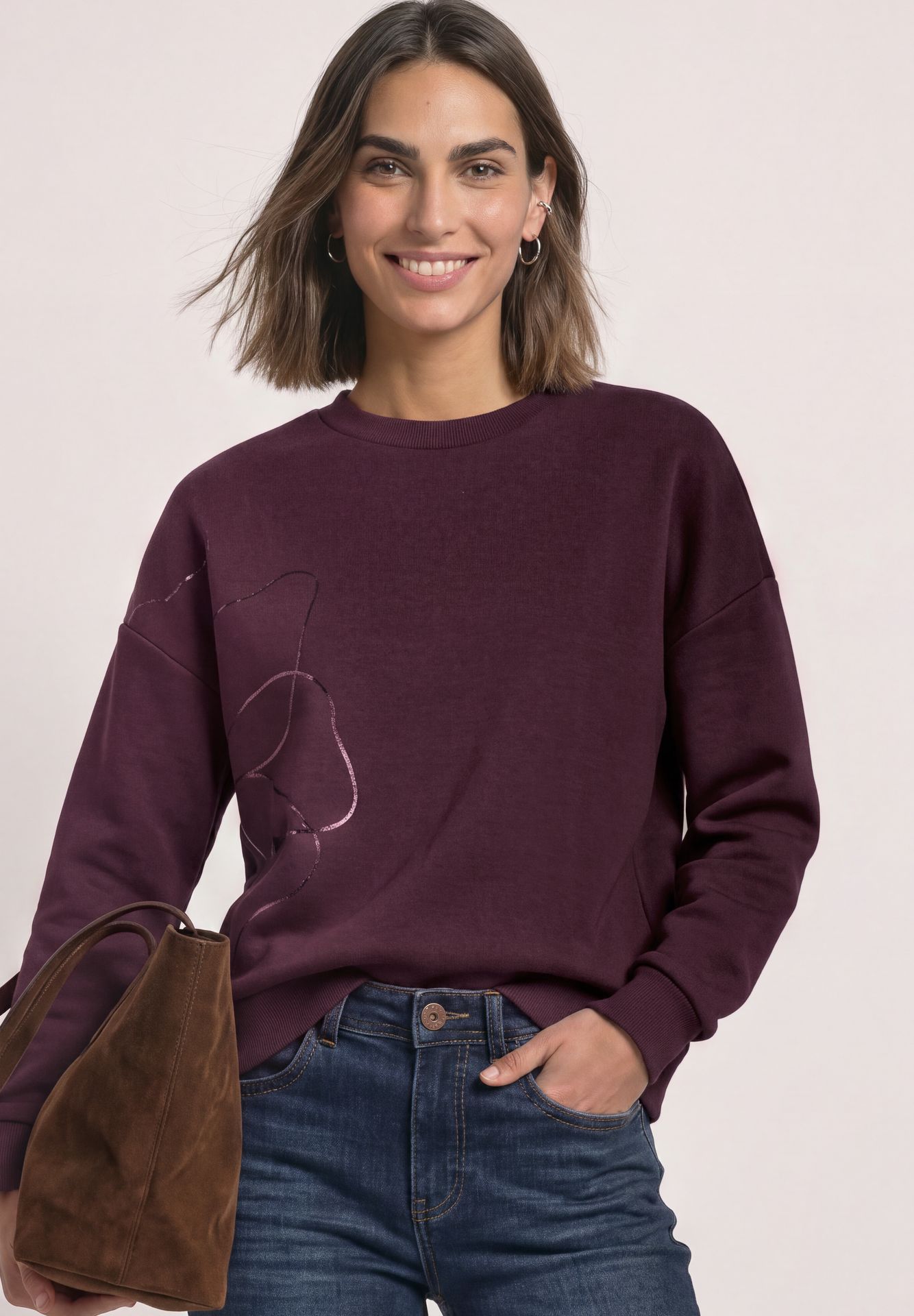 Street-One A304077 Loose Fit Crewneck w. Flowe rustic rouge 2900165768037
