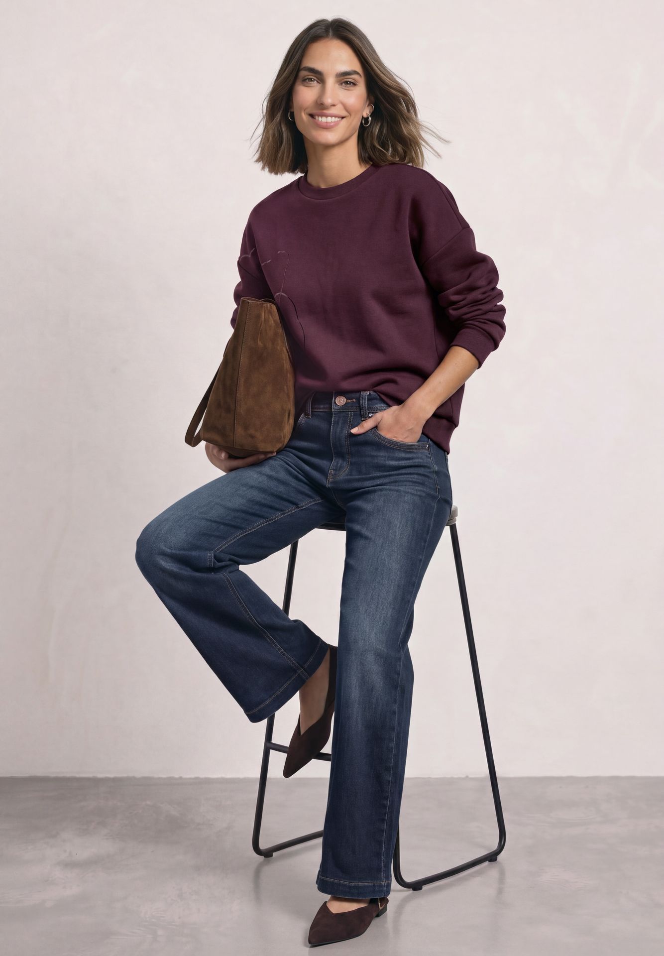 Street-One A304077 Loose Fit Crewneck w. Flowe rustic rouge 2900165768037