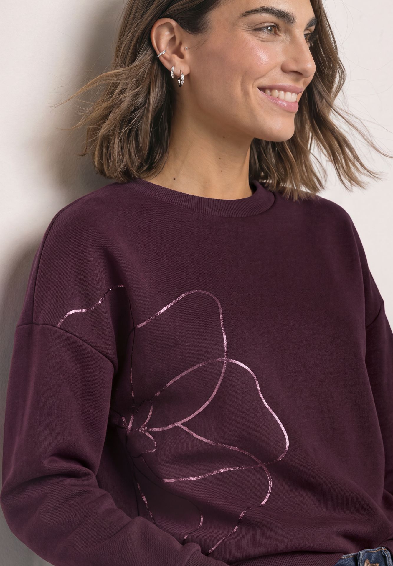 Street-One A304077 Loose Fit Crewneck w. Flowe rustic rouge 2900165768037
