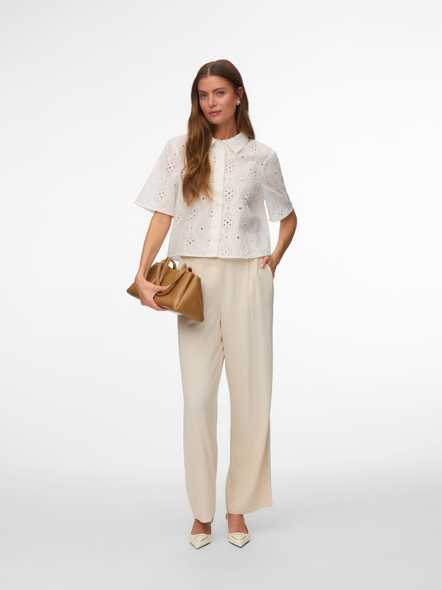 Vero Moda VMELIZA SHORT 2/4 SLEEVE SHIRT WVN Snow White 2900165924044