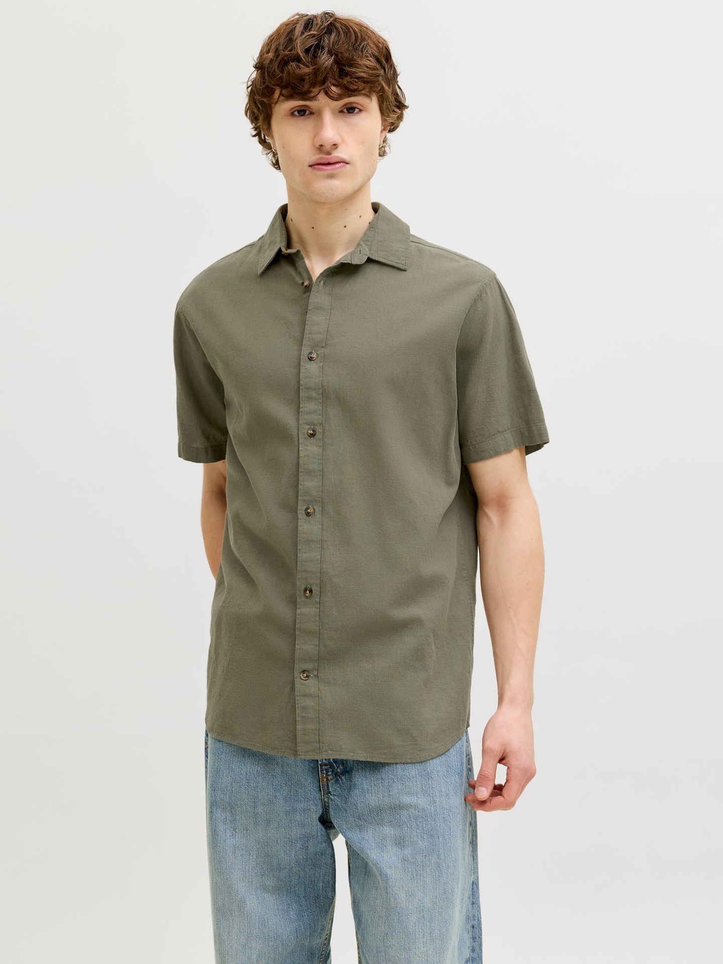 Jack & Jones JJESUMMER LINEN BLEND SHIRT S/S SN Dusty Olive 00118115-EKA26011400000237