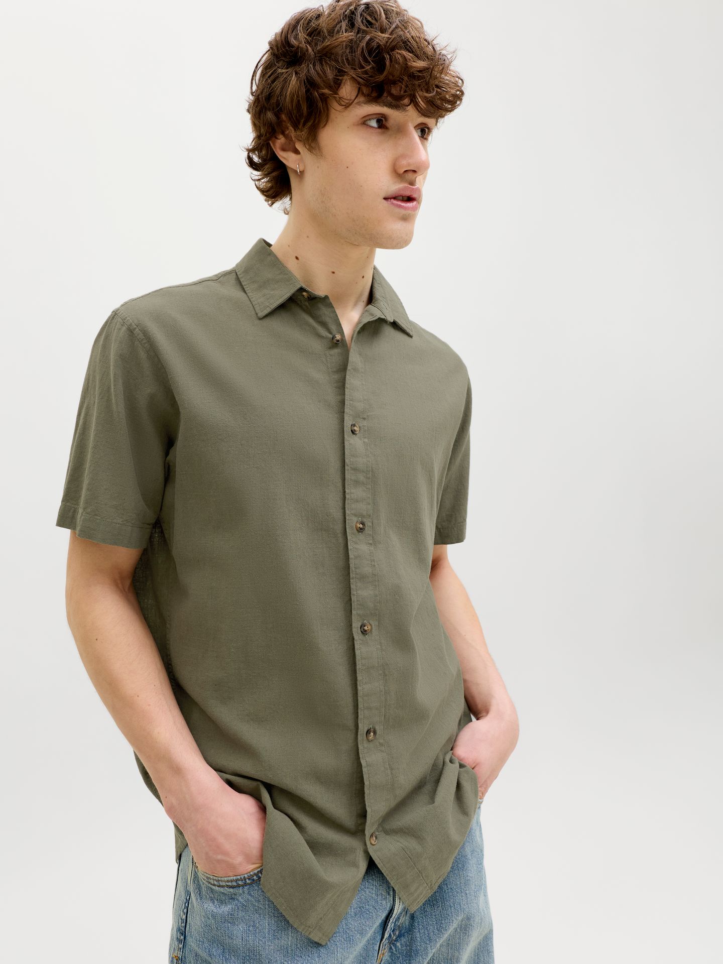Jack & Jones JJESUMMER LINEN BLEND SHIRT S/S SN Dusty Olive 2900165926055
