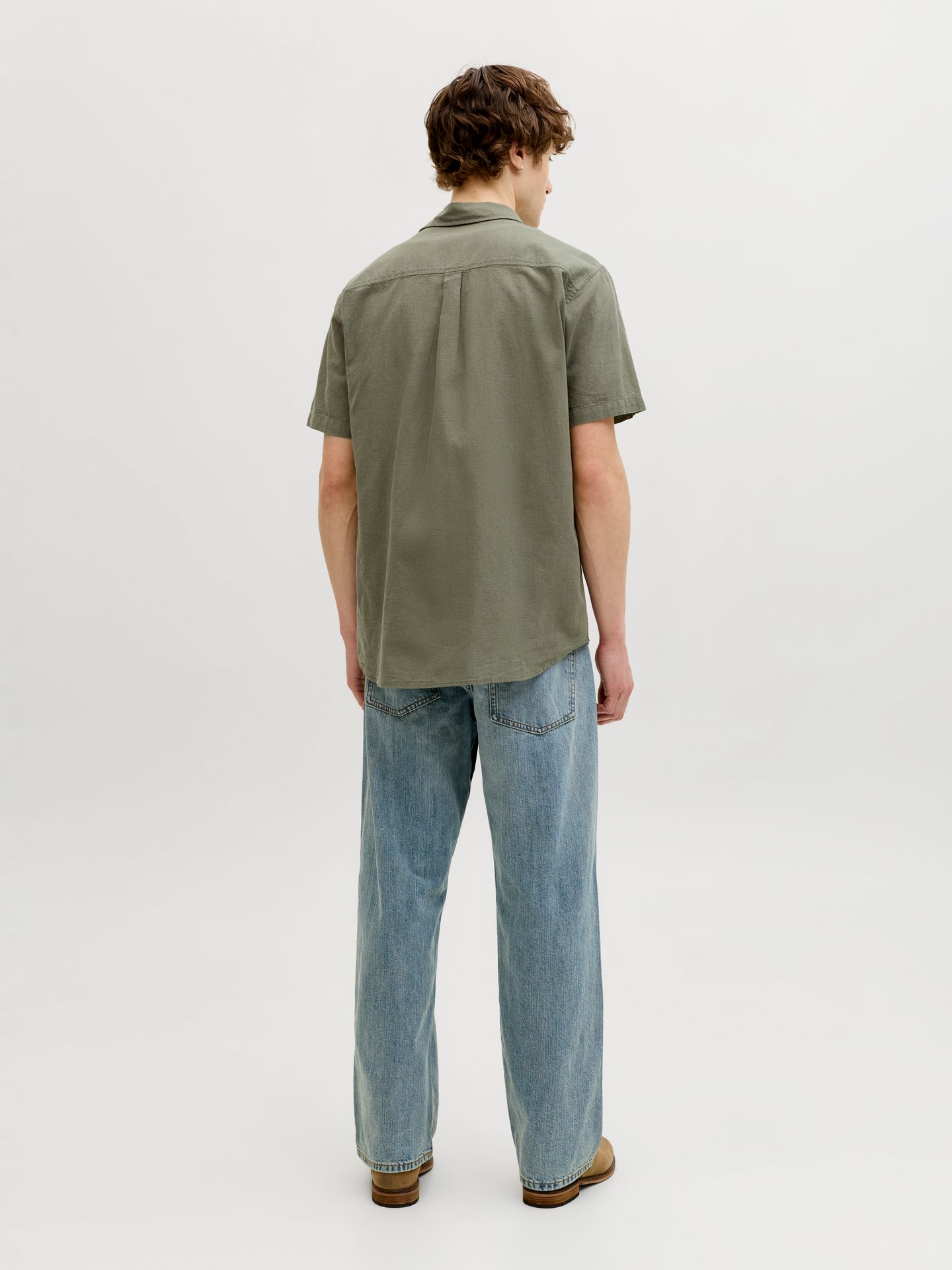 Jack & Jones JJESUMMER LINEN BLEND SHIRT S/S SN Dusty Olive 2900165926055