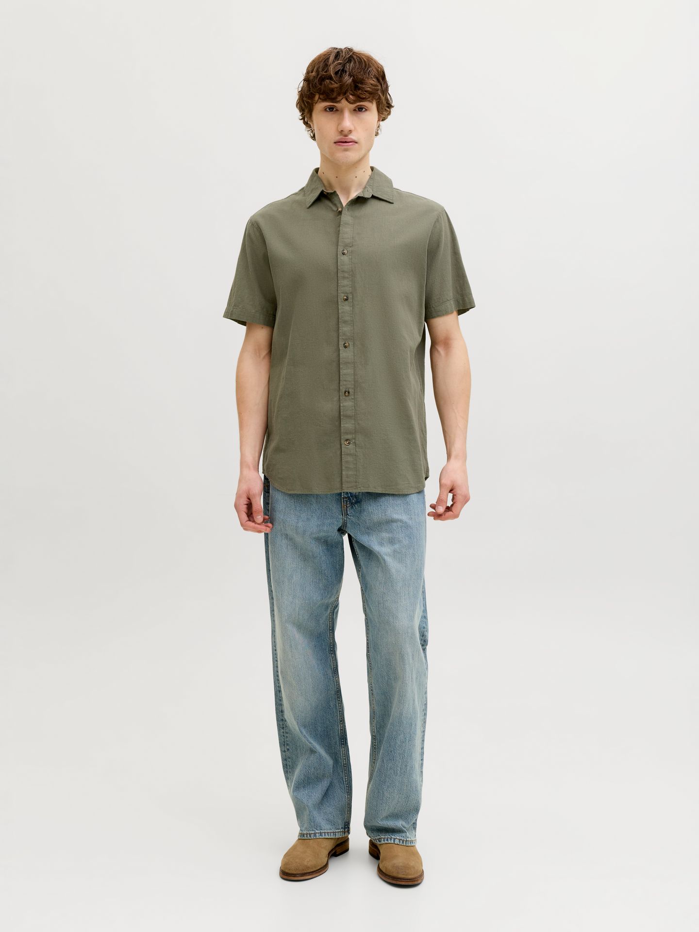 Jack & Jones JJESUMMER LINEN BLEND SHIRT S/S SN Dusty Olive 2900165926055
