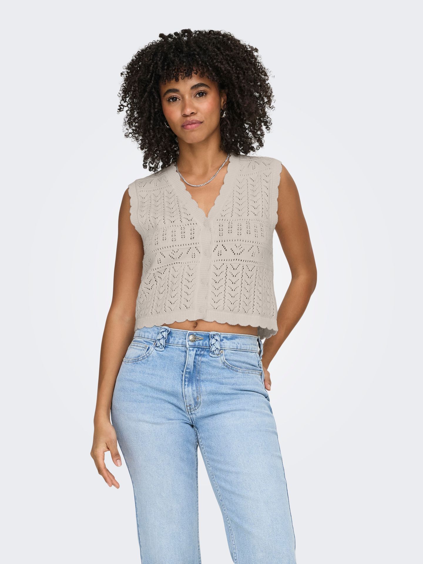 Only ONLIRINA V-NECK BUTTON VEST KNT NOO Pumice Stone 00118116-EKA26011400000213