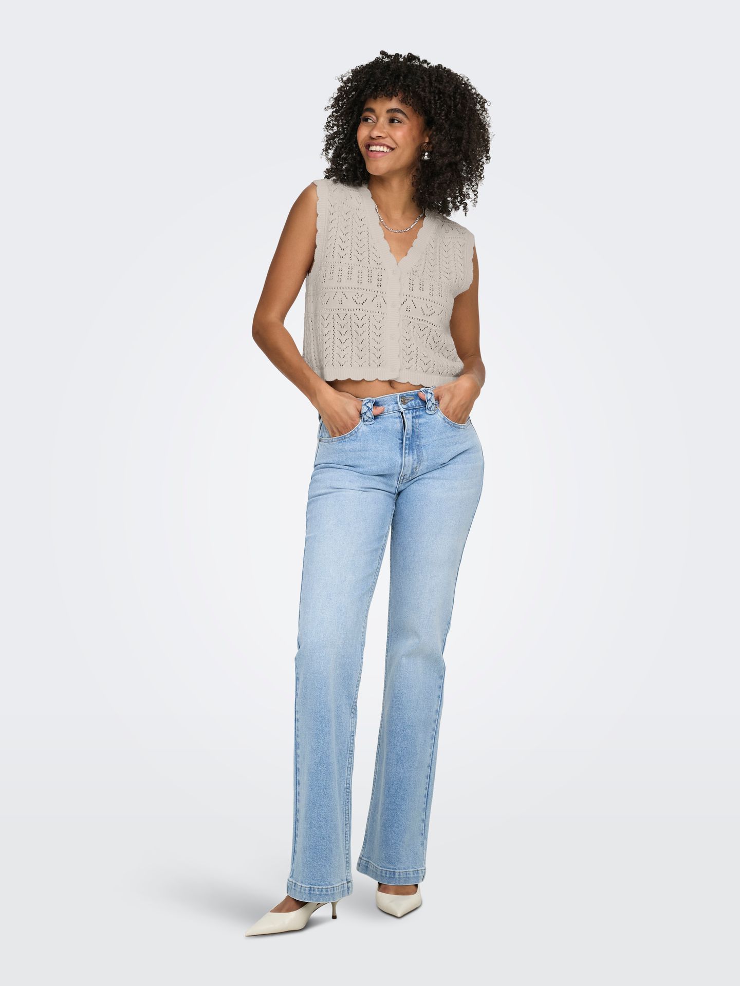 Only ONLIRINA V-NECK BUTTON VEST KNT NOO Pumice Stone 2900165930052