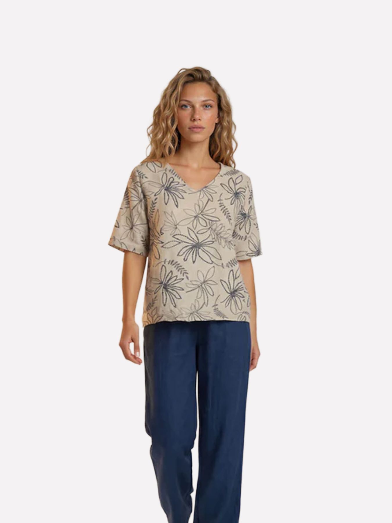 Fos Fashion 7728 Vivi bloem stip puf Beige 00118156-A3