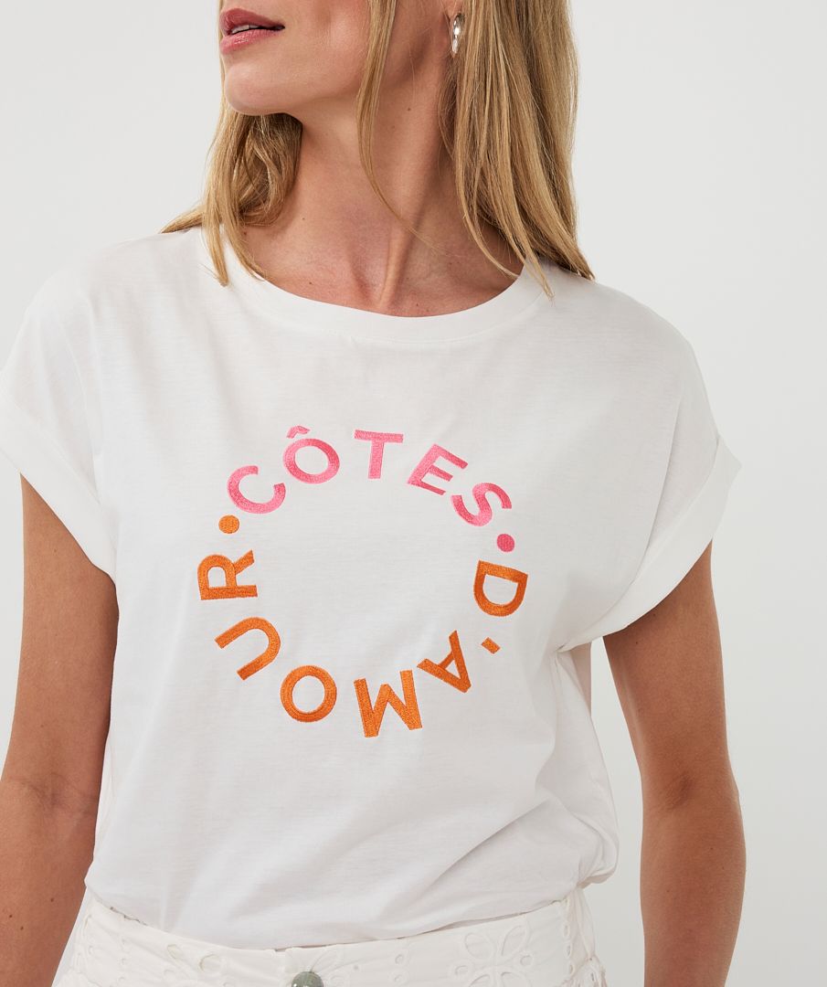 Esqualo T-shirt rolled up slve â€œcotes dâ€™amour" 920 off white / pink 2900166069072