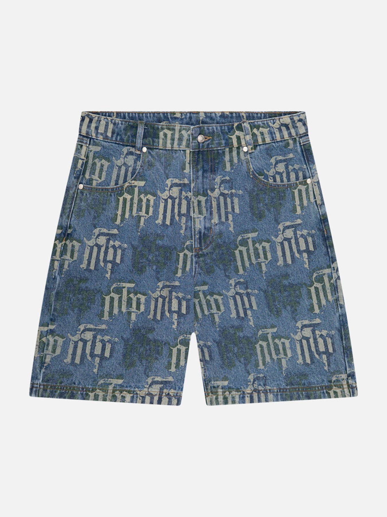 Off The Pitch Fraktur printed denim shorts Stone wash 2900166110040