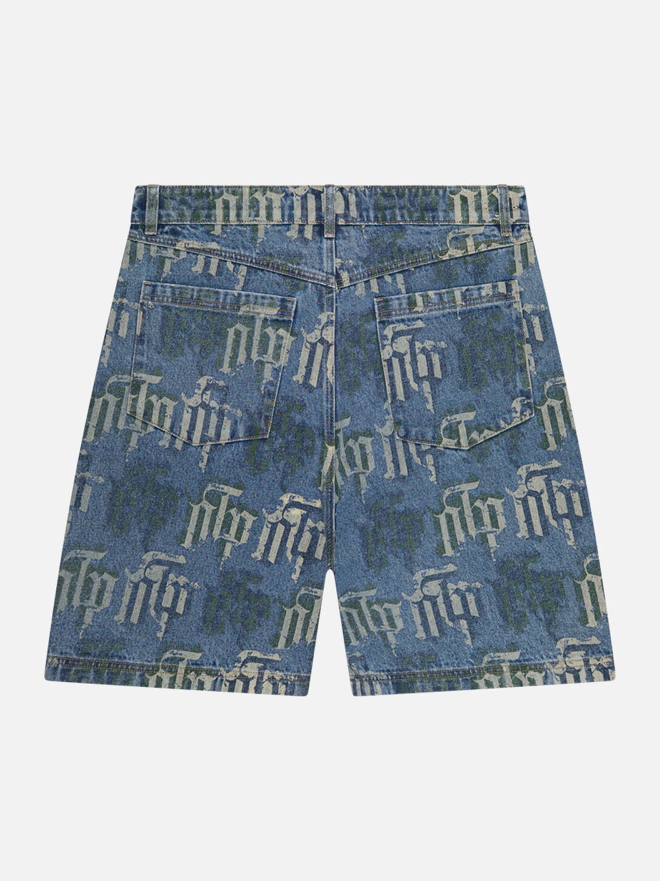 Off The Pitch Fraktur printed denim shorts Stone wash 2900166110040