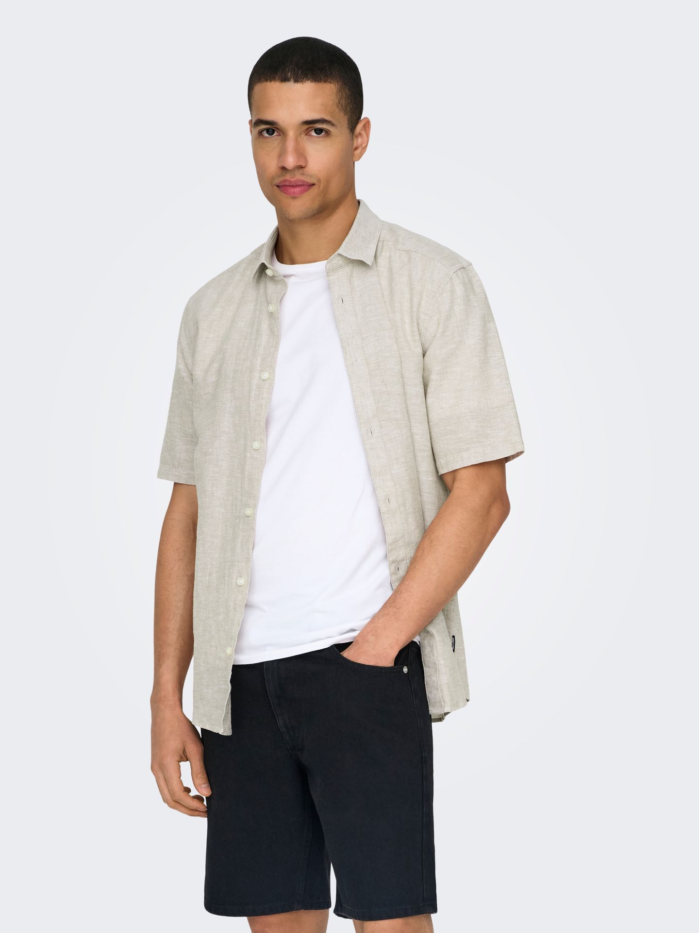 Only & Sons ONSCAIDEN LIFE SS SOLID LINEN BLEND Chinchilla 00118208-EKA26011400000098