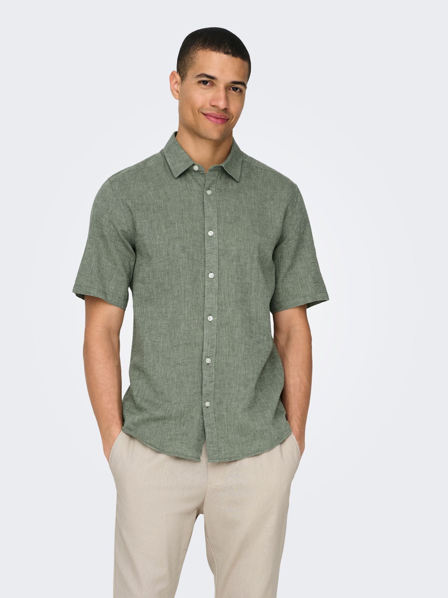 Only & Sons ONSCAIDEN LIFE SS SOLID LINEN BLEND Swamp 00118208-EKA26011400001519