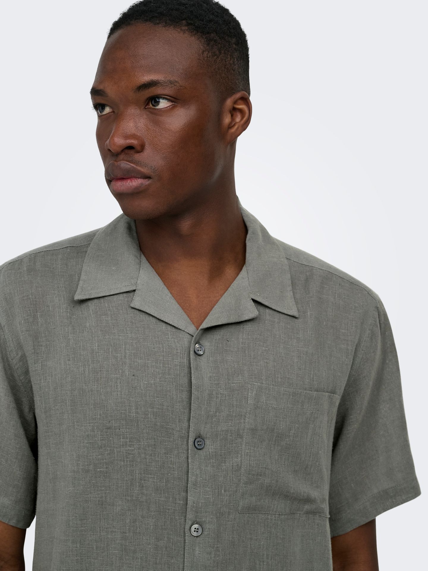 Only & Sons ONSLAURENCE LINEN RESORT COLLAR SS Castor Gray 2900166140054