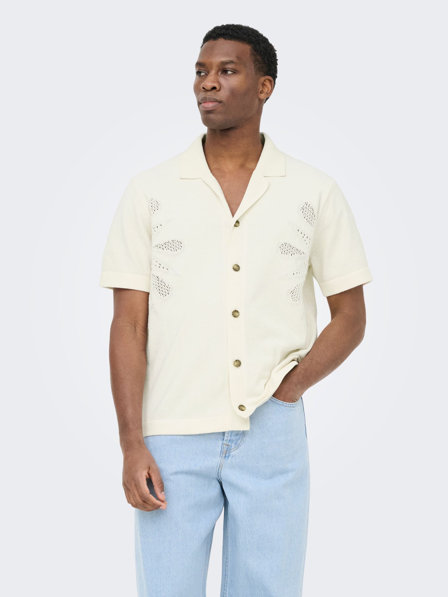 Only & Sons ONSJAM LIFE REG SS SHIRT KNIT Egret 2900166152026