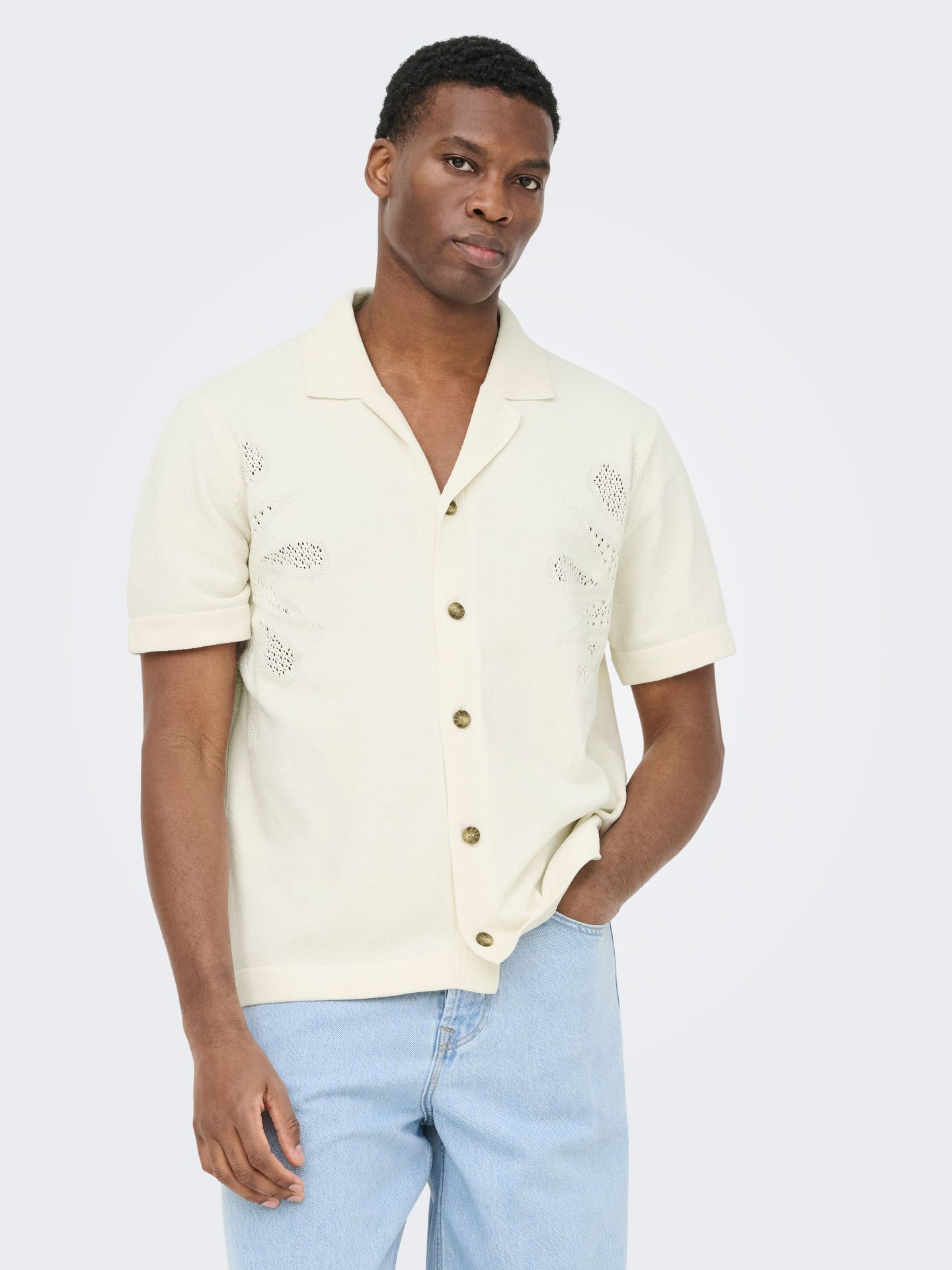 Only & Sons ONSJAM LIFE REG SS SHIRT KNIT Egret 2900166152026