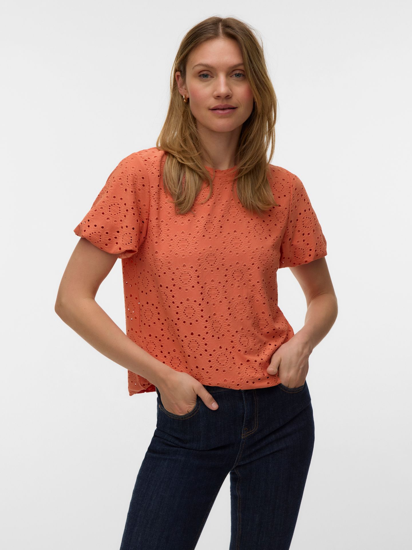 Vero Moda VMTASSA LIV BALLOON SLEEVE TOP JRS Langoustino 2900166170037