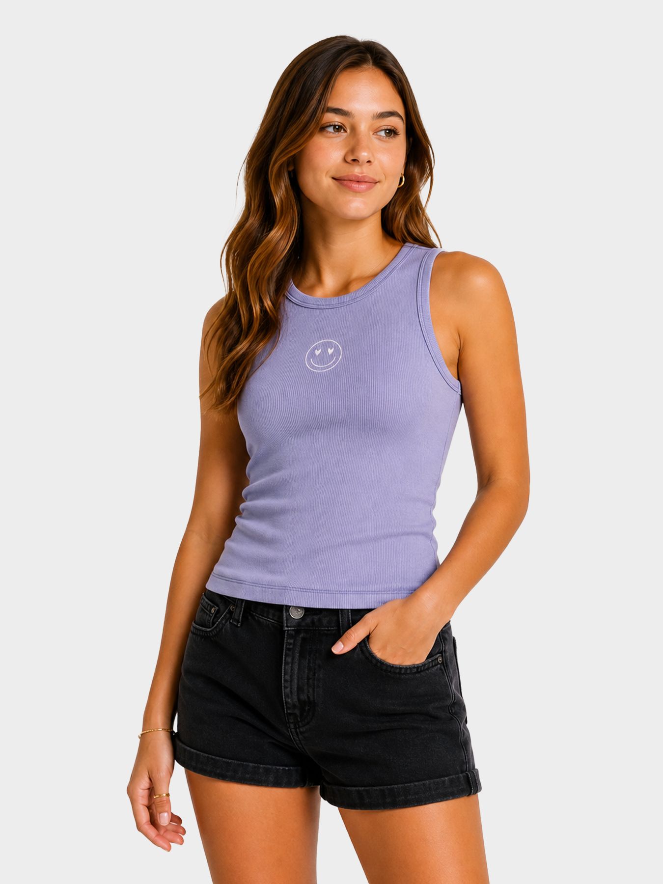 Only KOGJILLY EMB WASHED TANK TOP JRS Sweet Lavender/Smiley 00118221-EKA26011400003486