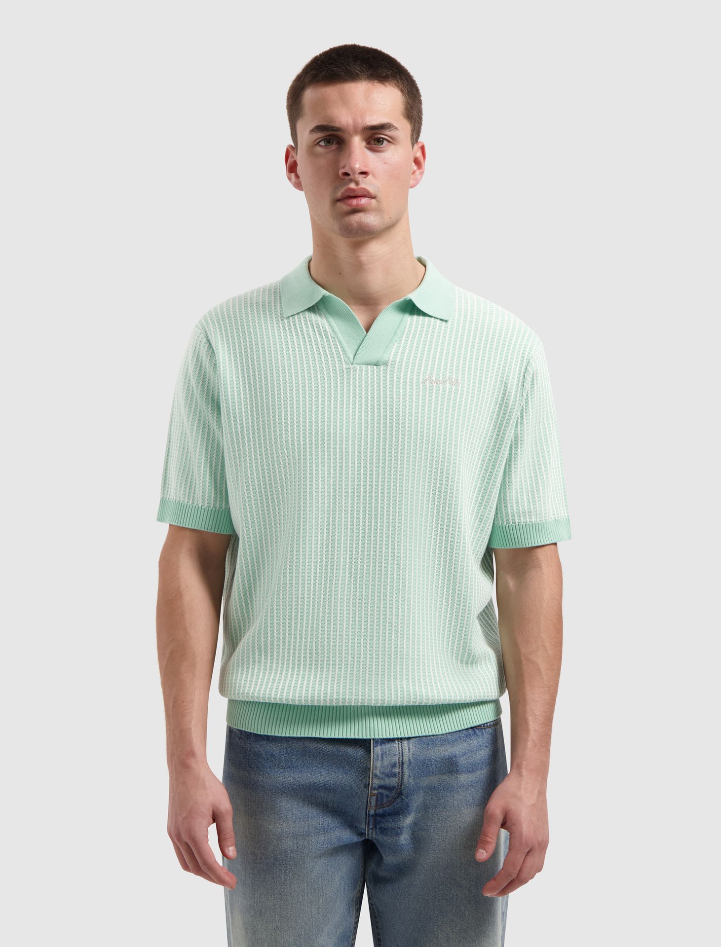 Pure Path Ladder Stitch Knit Polo 14 mint 00118235-EKA26015200000001