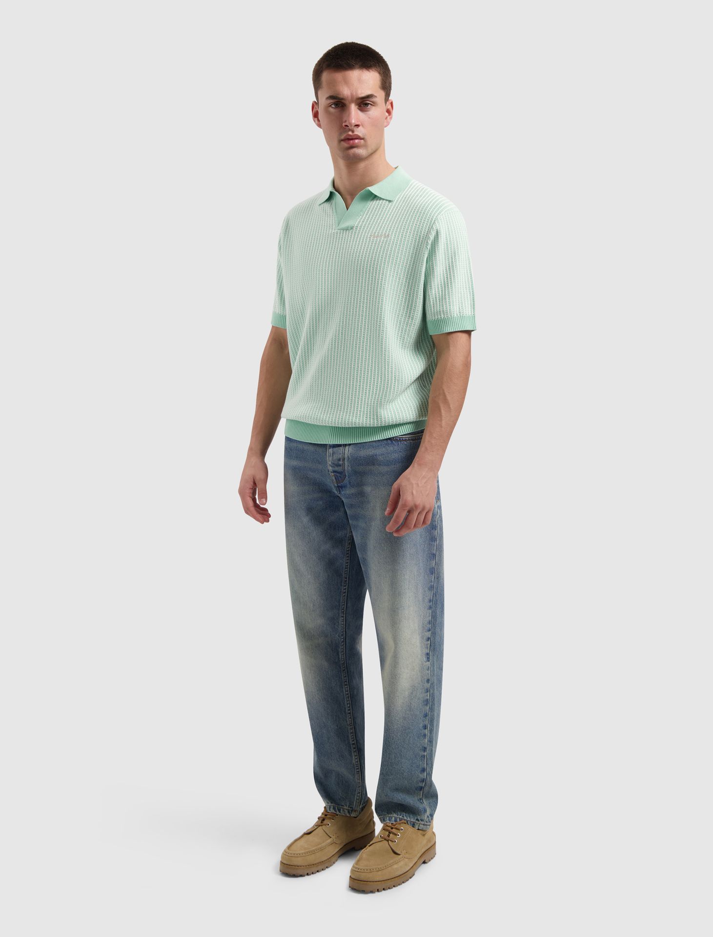 Pure Path Ladder Stitch Knit Polo 14 mint 2900166200031