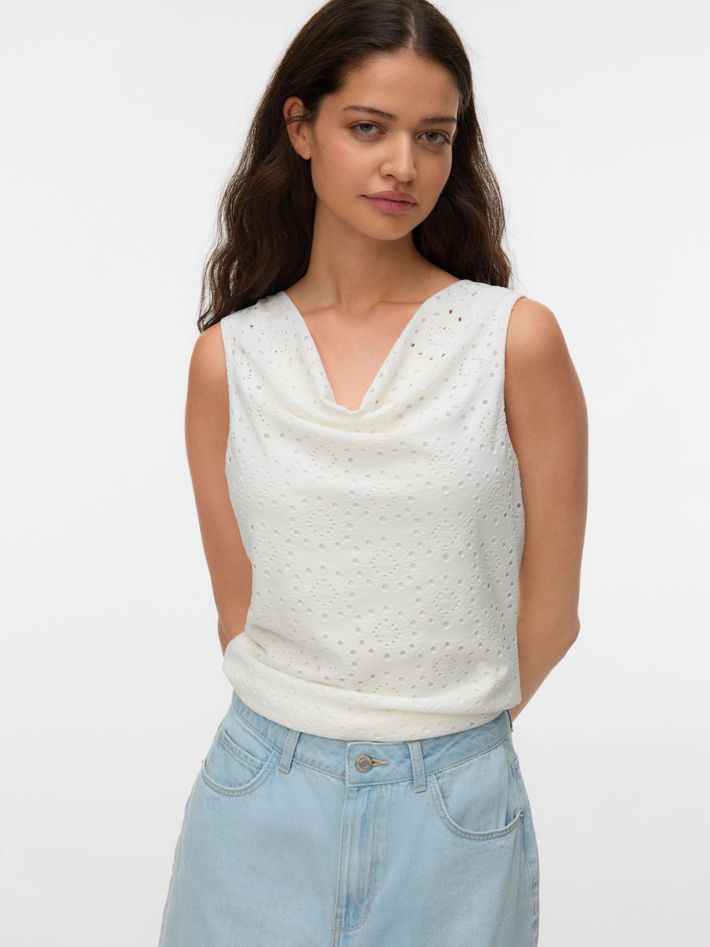 Vero Moda VMTASSA LIV SL WATERFALL TOP JRS Snow White 2900166272038