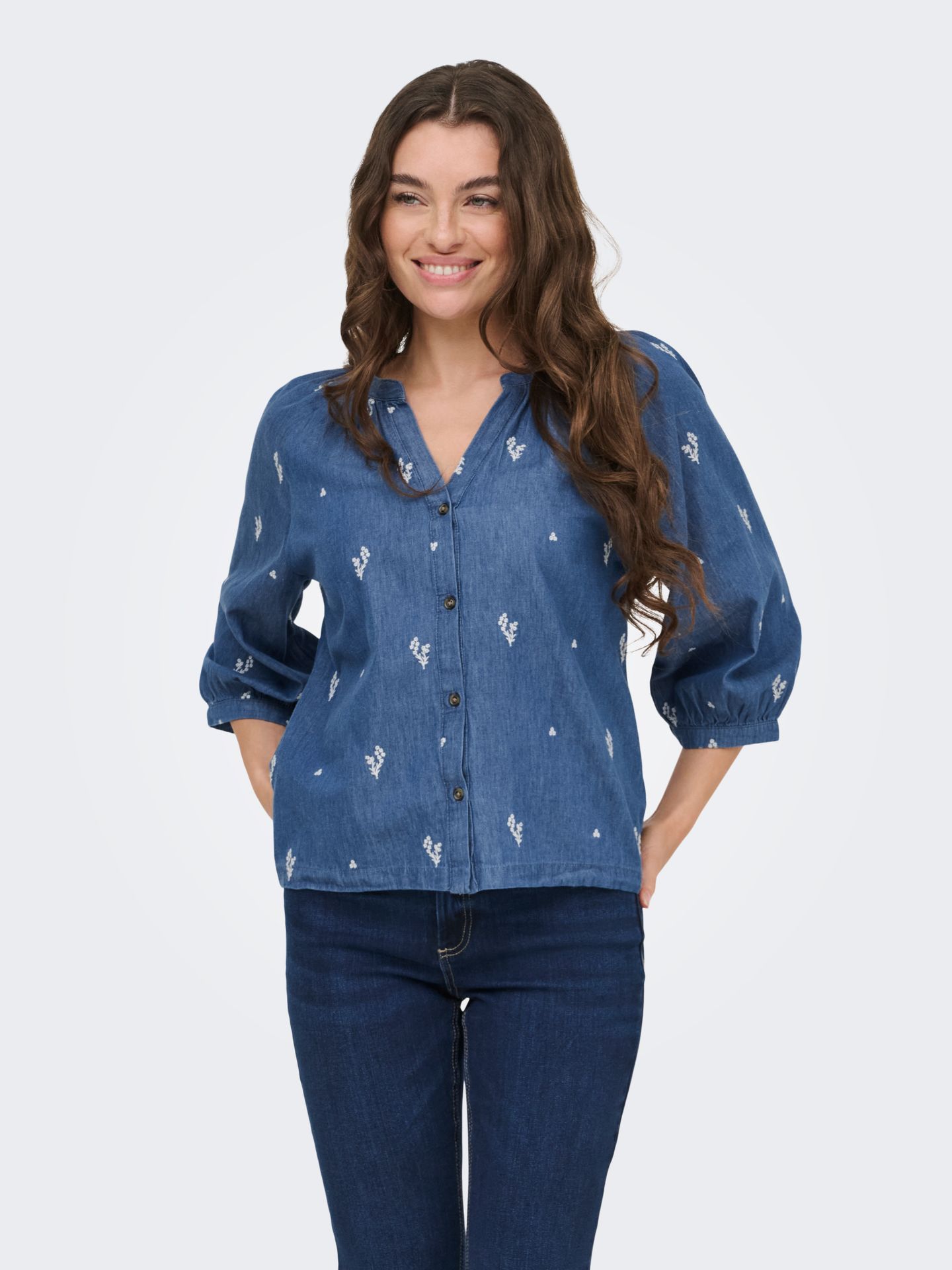 Only JDYKAI 3/4 SHIRT WVN DIA Light Blue Denim/EMB 2900166274049