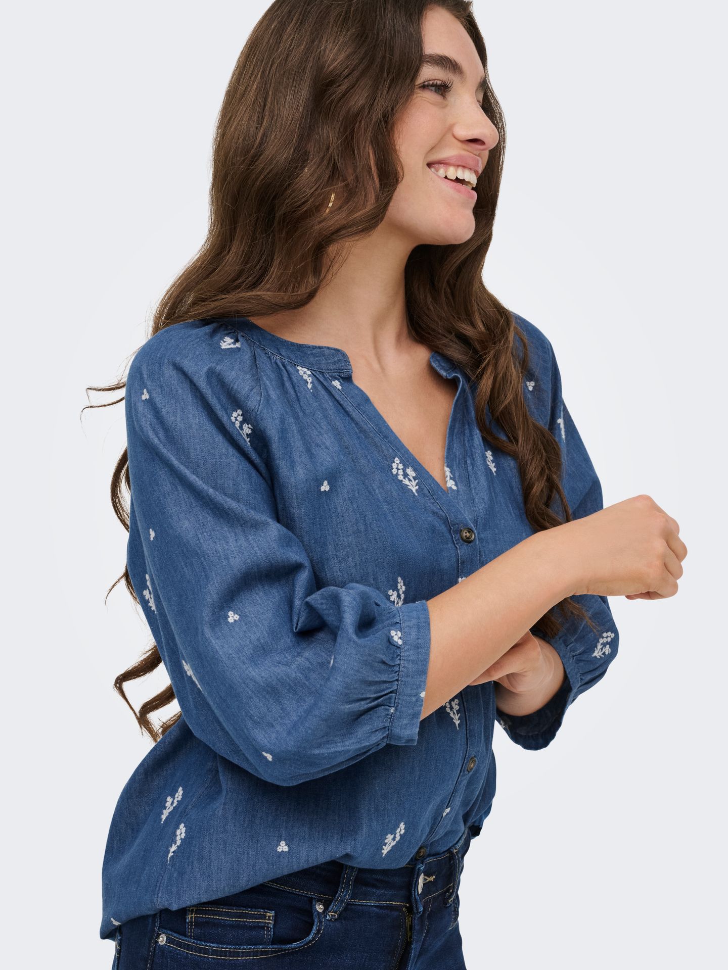 Only JDYKAI 3/4 SHIRT WVN DIA Light Blue Denim/EMB 2900166274049