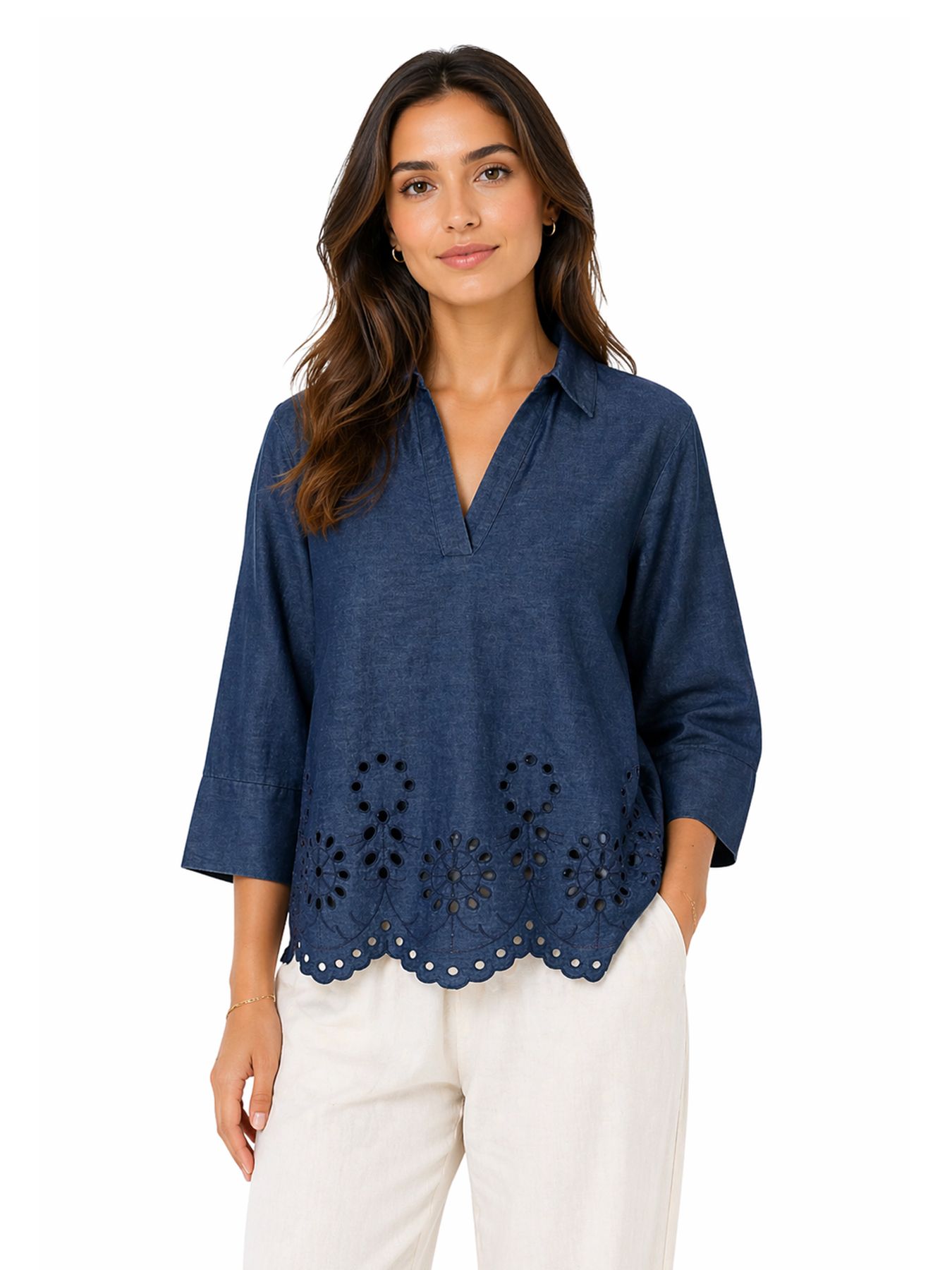 JDY JDYBILLE L/S CHAMBRAY EMBROIDERY TO Medium Blue Denim/W/STRIPES 2900166288039