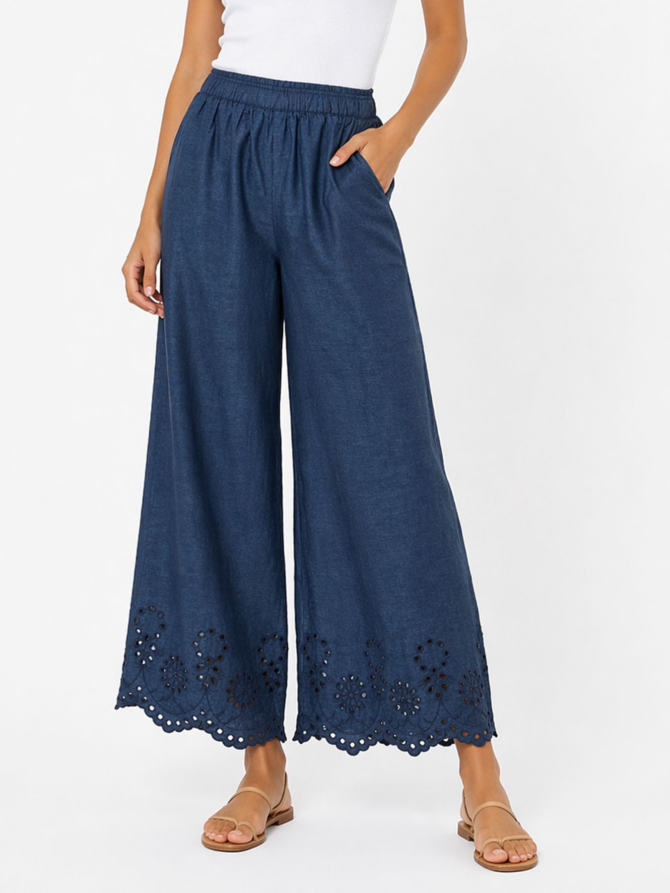 JDY JDYMARGOT BILLE HW EMBR ANK PANT WV Medium Blue Denim/W/STRIPES 2900166294030