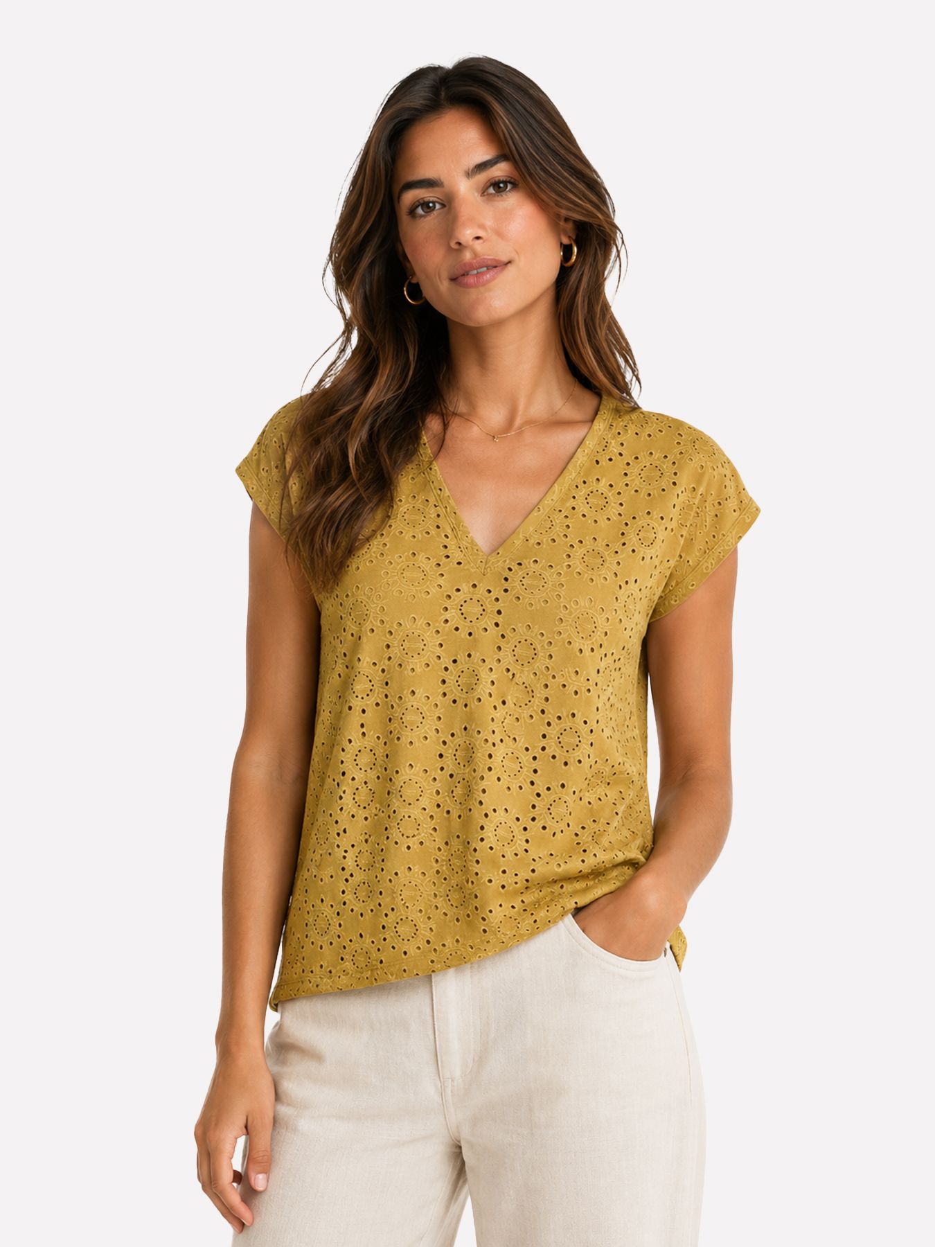 Vero Moda VMTASSA LIV SS V-NECK TOP JRS Willow 00118274-EKA26011400003393