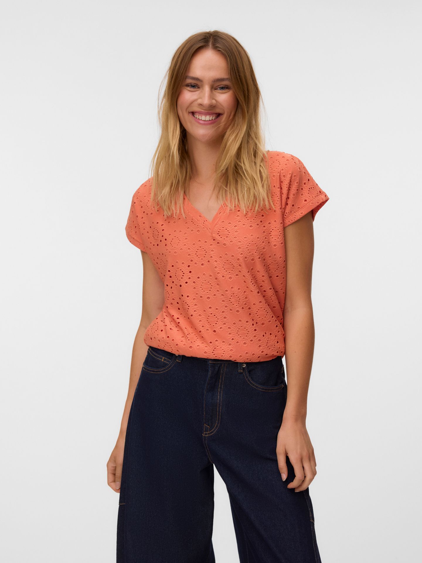 Vero Moda VMTASSA LIV SS V-NECK TOP JRS Langoustino 00118274-EKA26011400003440