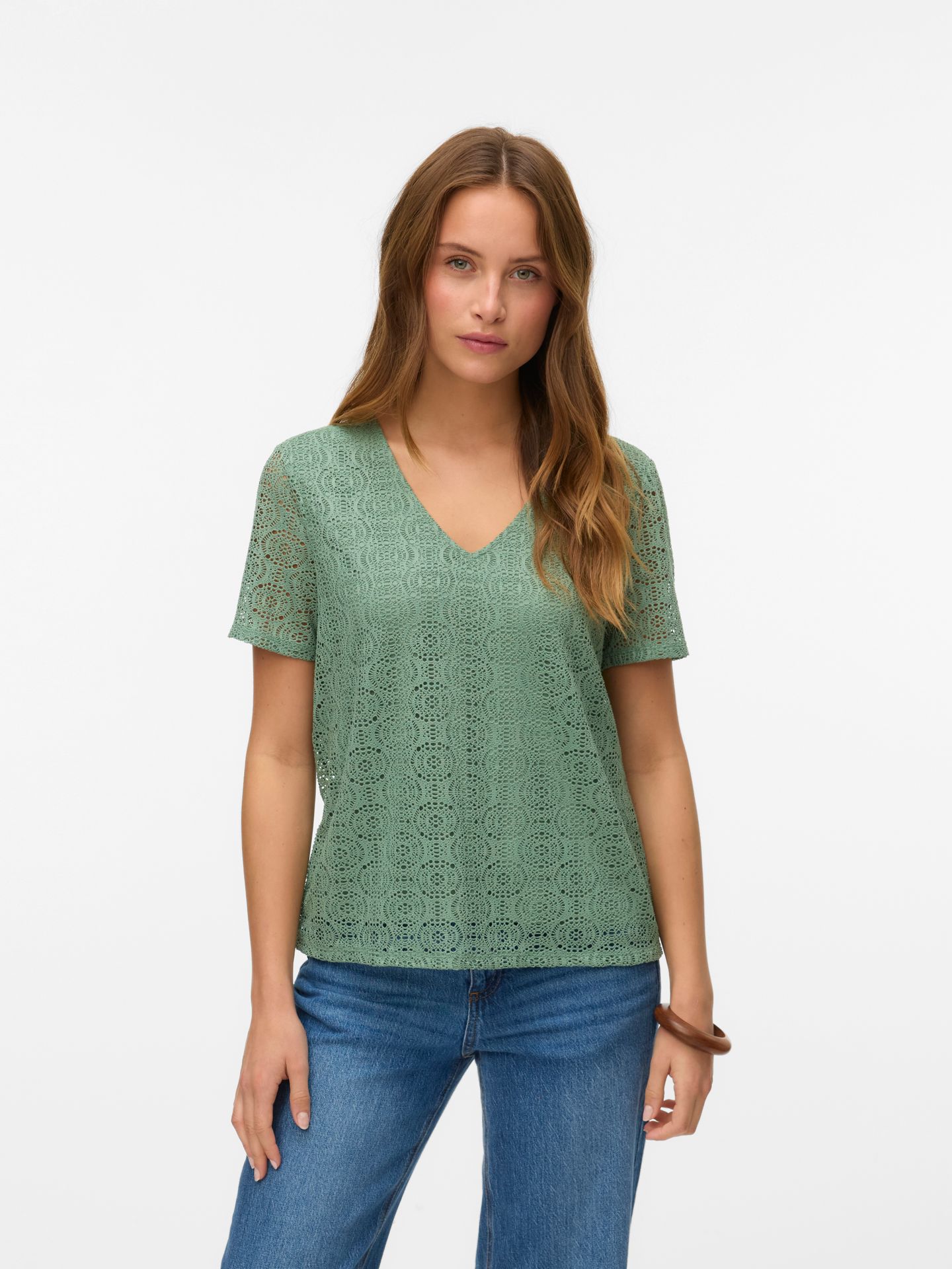 Vero Moda VMMAYA SS V NECK TOP JRS Hedge Green 00118402-EKA26011400002265