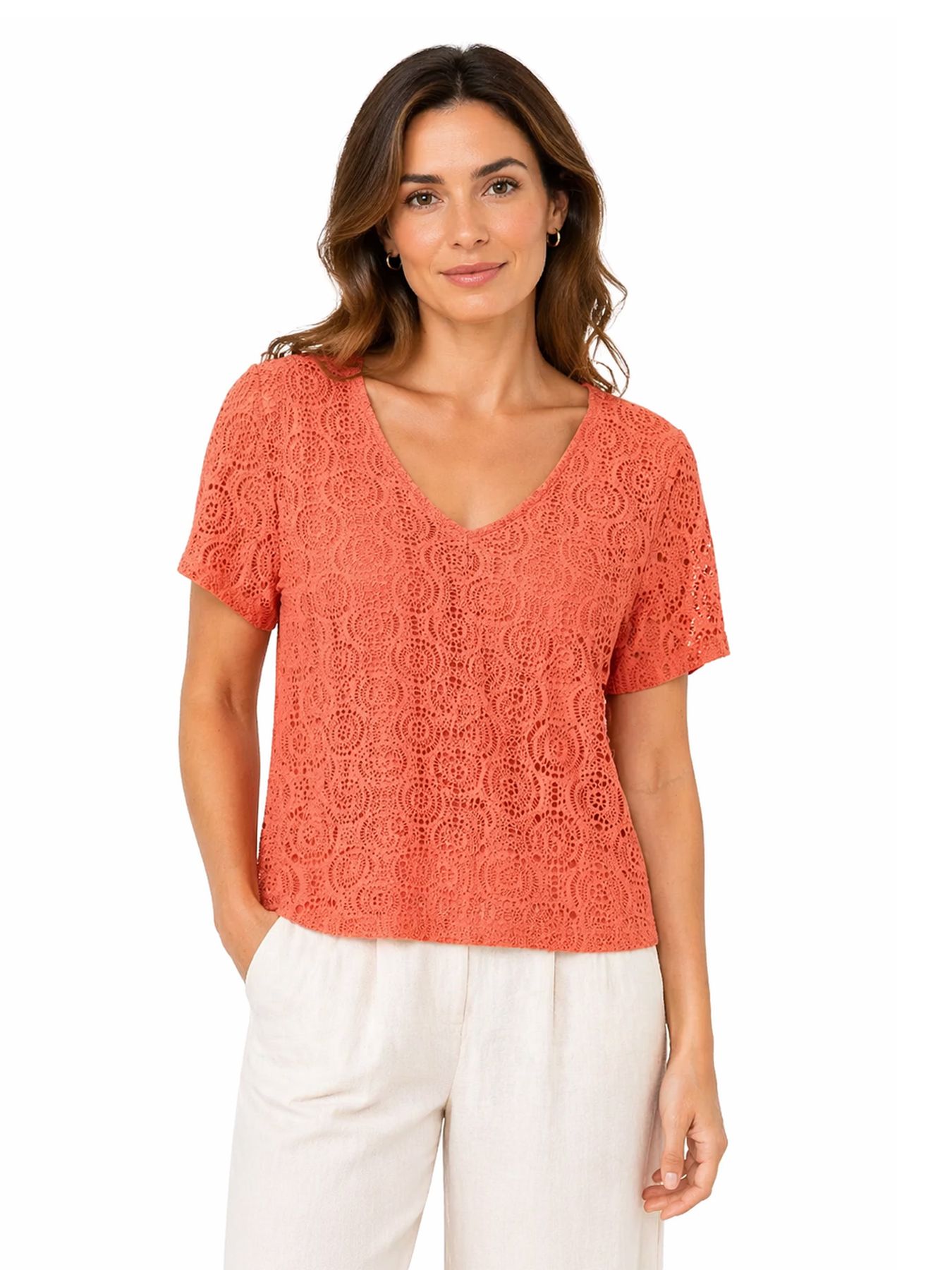 Vero Moda VMMAYA SS V NECK TOP JRS Langoustino 00118402-EKA26011400003440