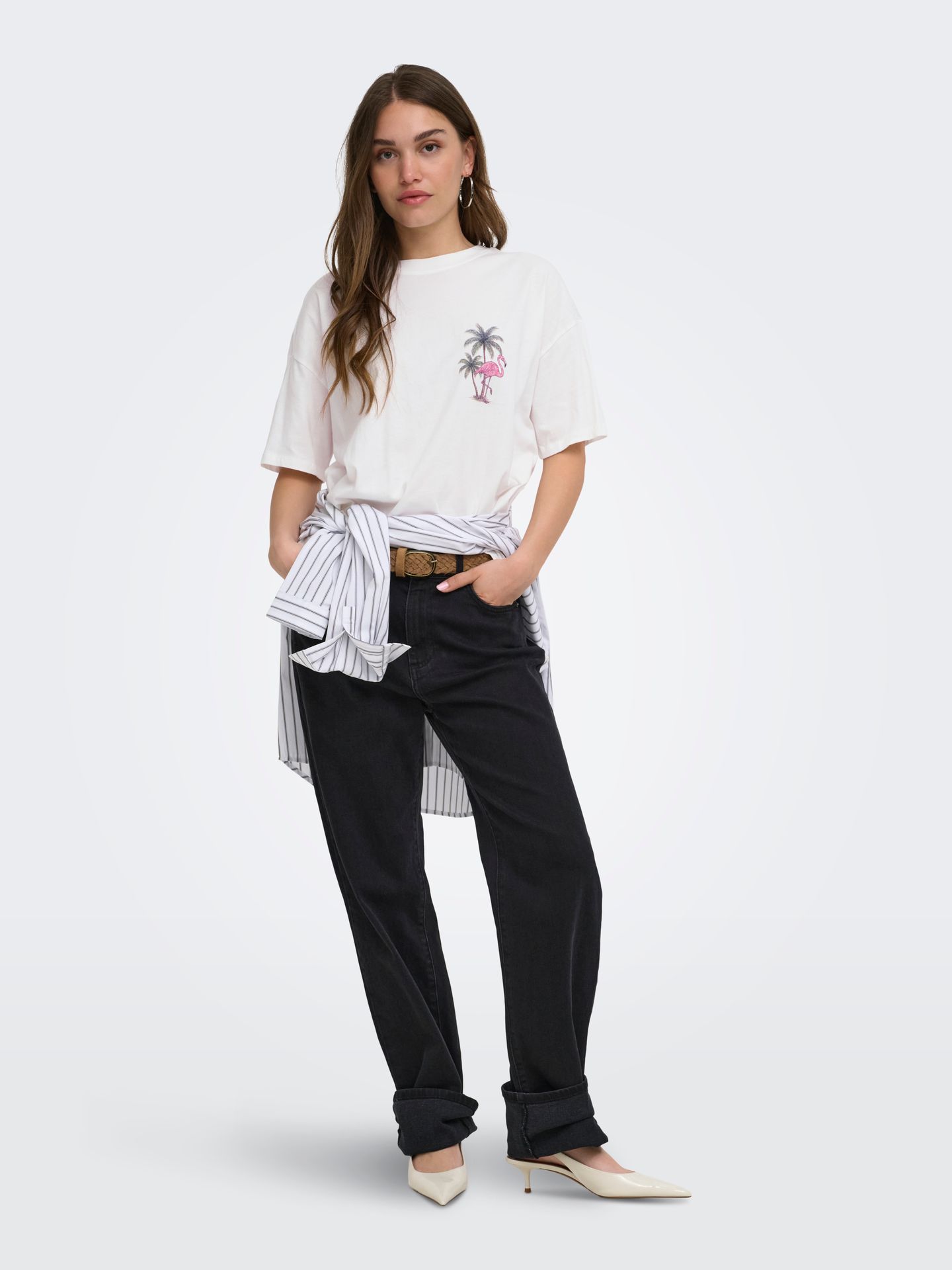 Only ONLLUCY BOXY S/S TOP JRS Cloud Dancer/Pomegranate 2900166496014