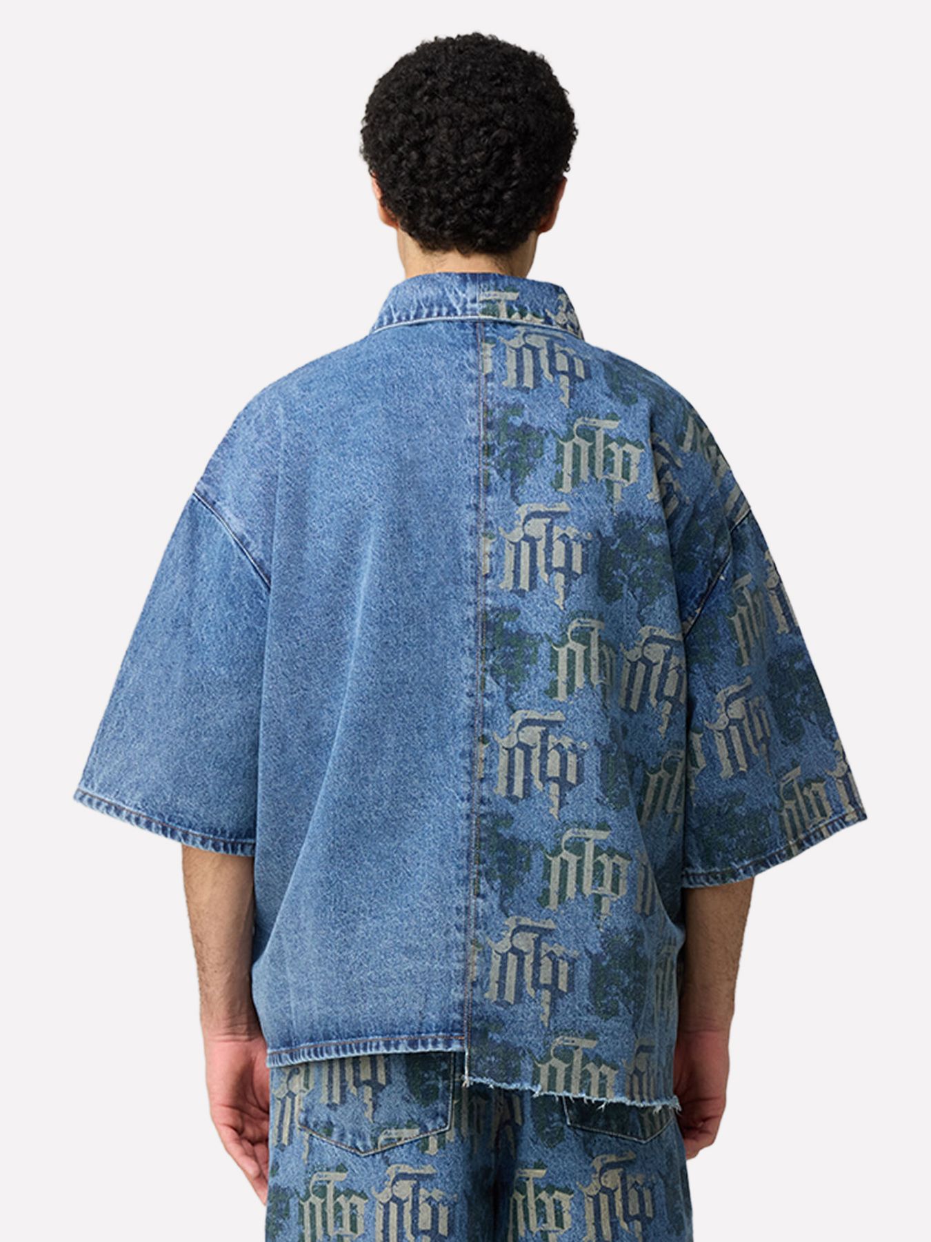 Off The Pitch Fraktur printed denim shirt Stone wash 2900166524076