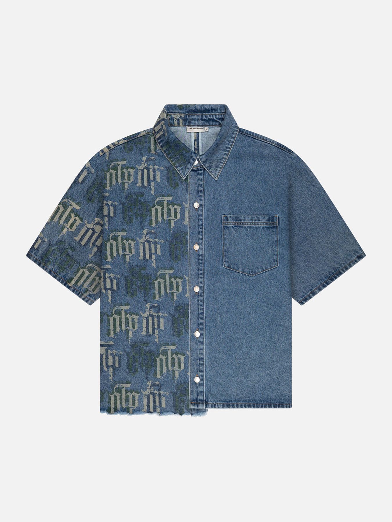 Off The Pitch Fraktur printed denim shirt Stone wash 2900166524076