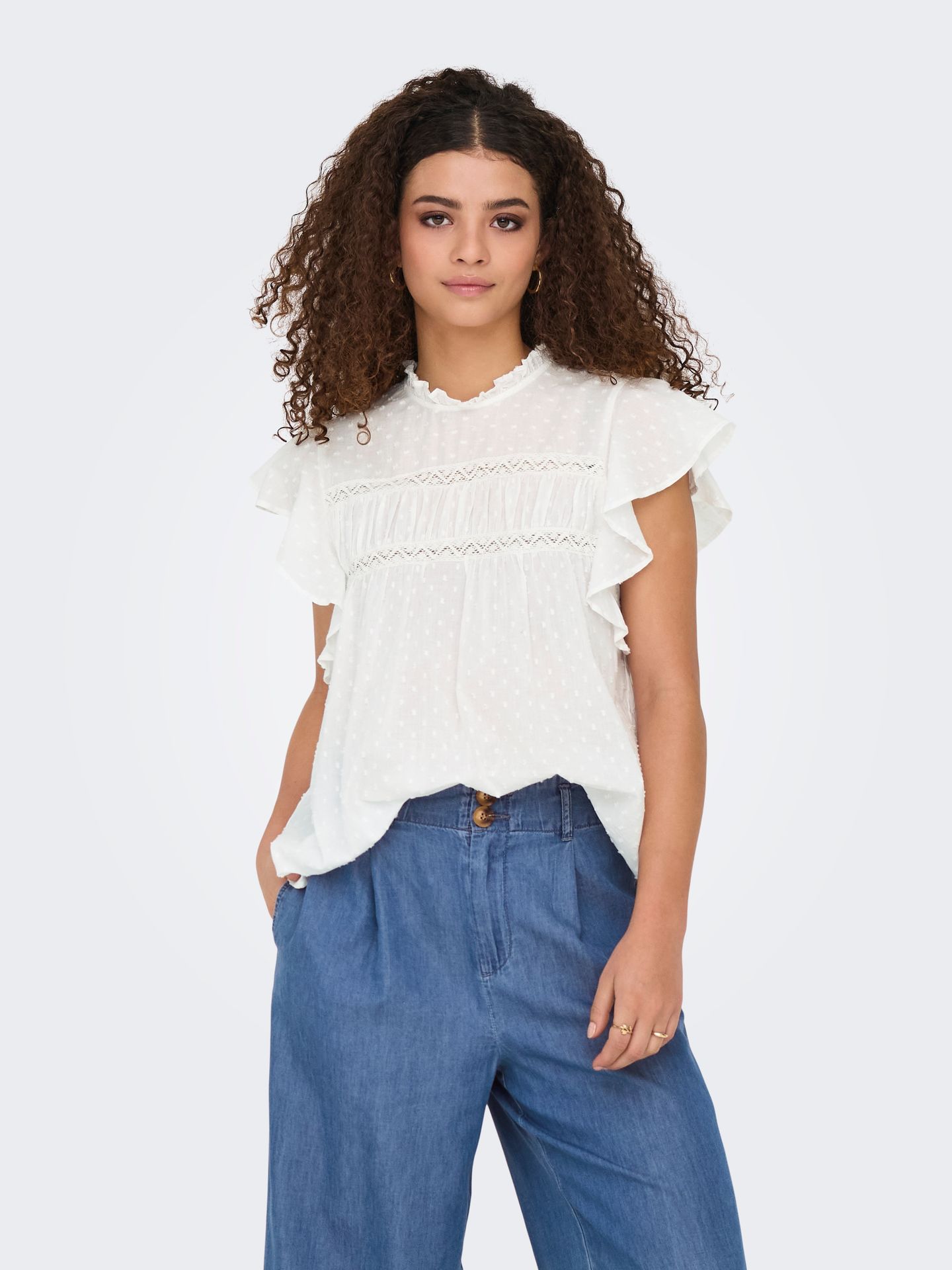 Only ONLKATTI S/S DOBBY TOP WVN NOOS Cloud Dancer 00118448-EKA26011400000019