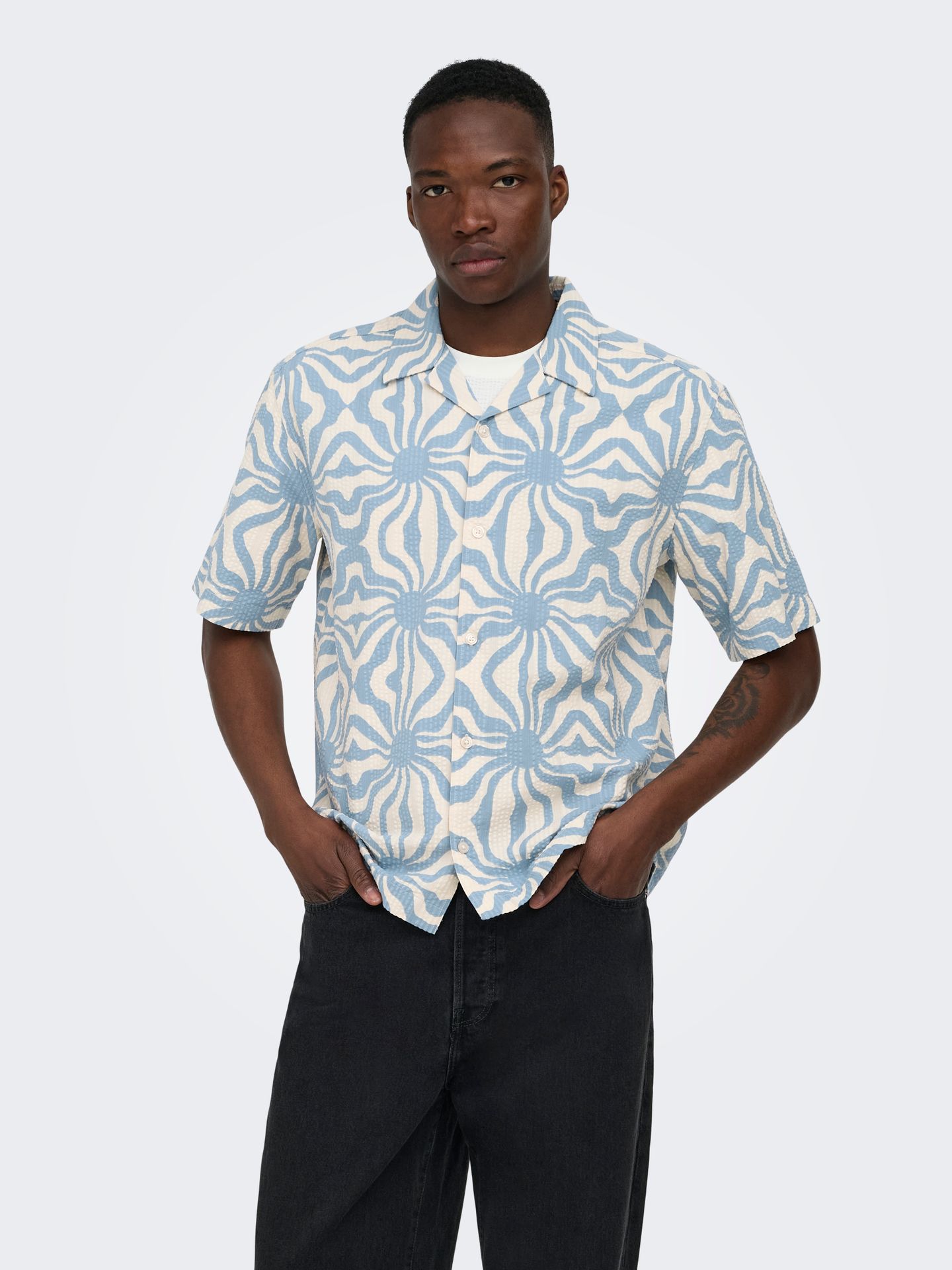 Only & Sons ONSCRUZ RLX SEERSUCKER RESORT SS SH Dusty Blue/Antique White 2900166569039