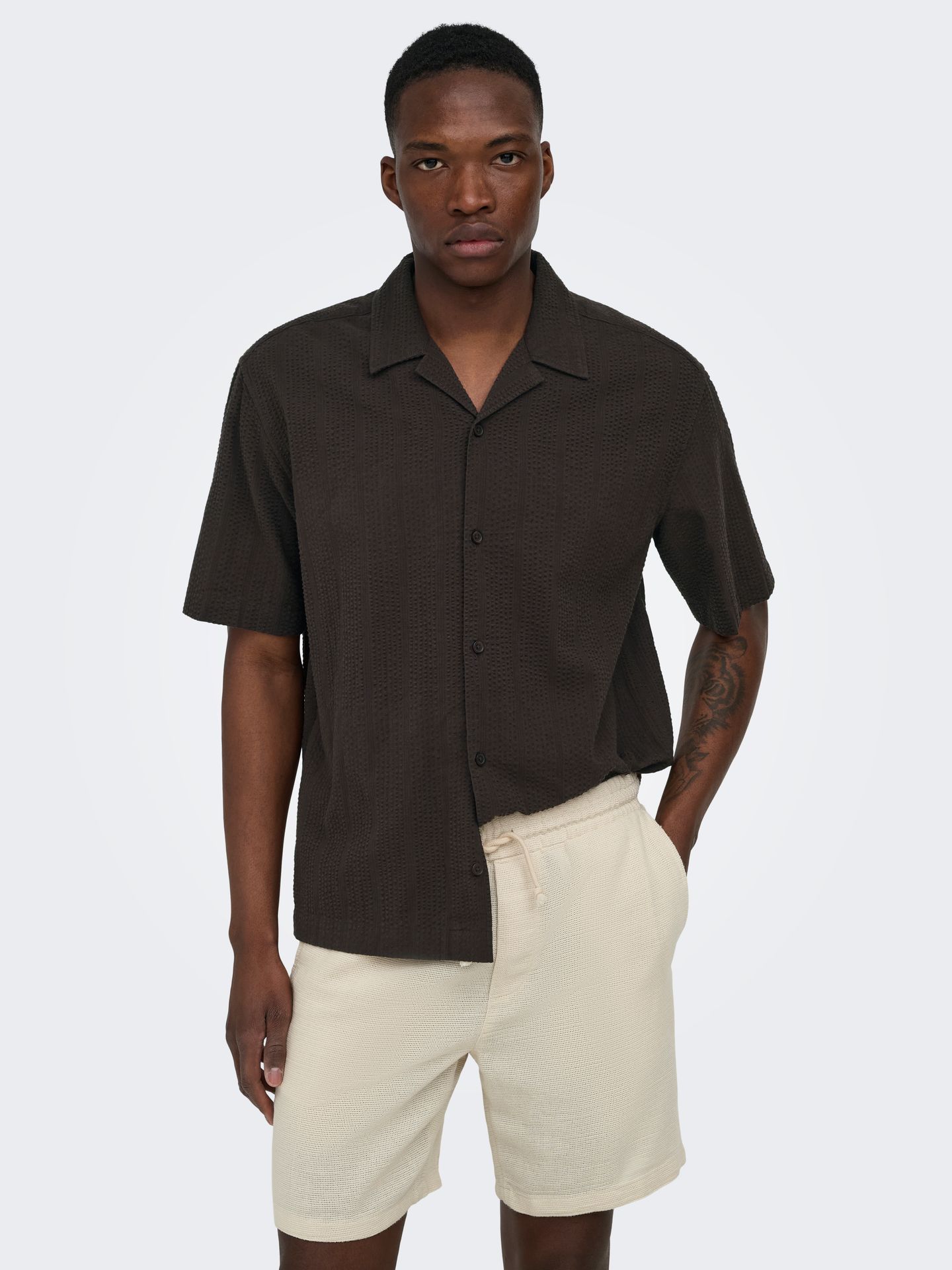 Only & Sons ONSCRUZ RLX SEERSUCKER RESORT SS SH Black Coffee 2900166571032
