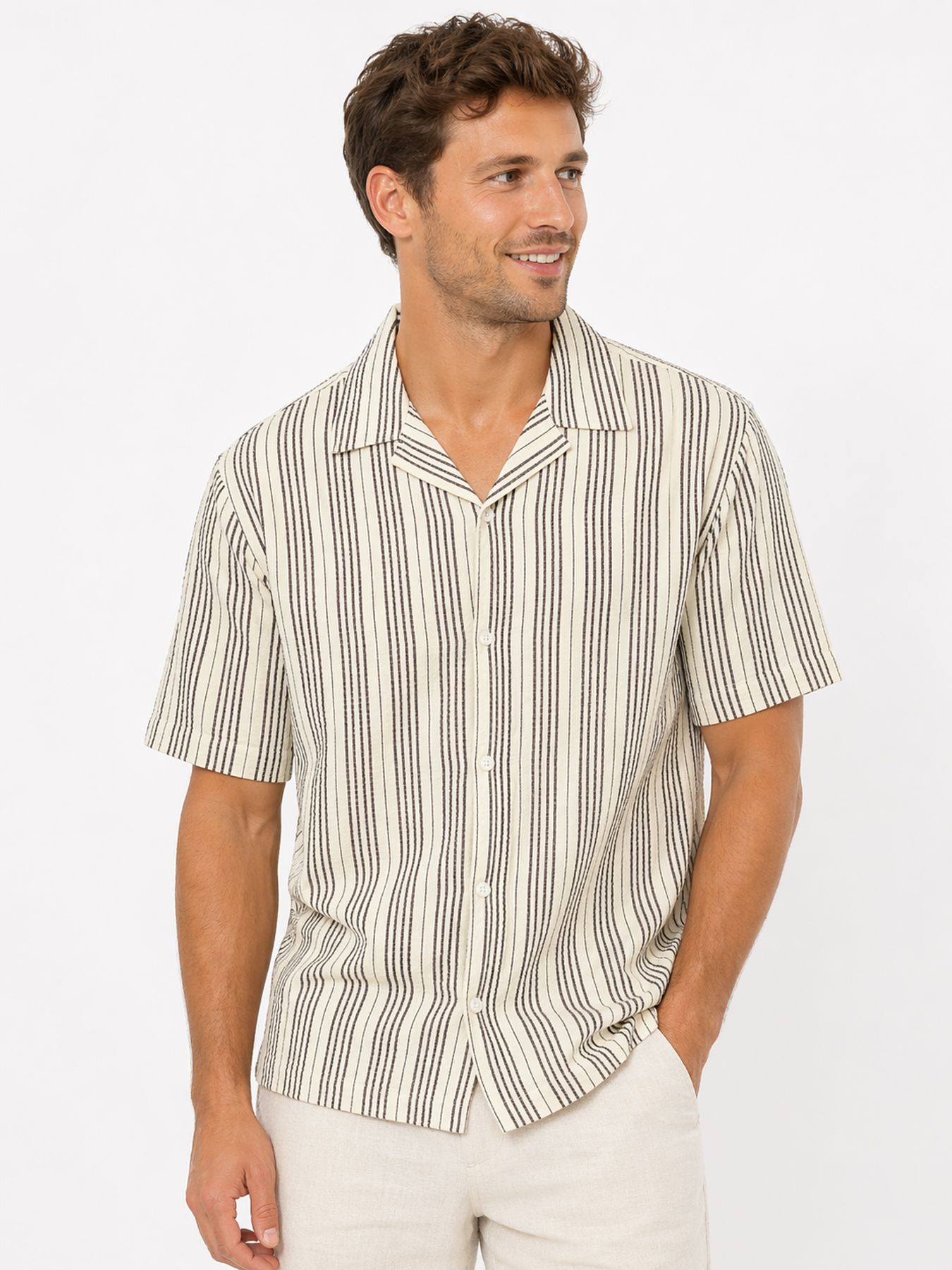 Only & Sons ONSCRUZ RLX SEERSUCKER RESORT SS SH Antique White/Black Coffee 00118454-EKA26011400003512