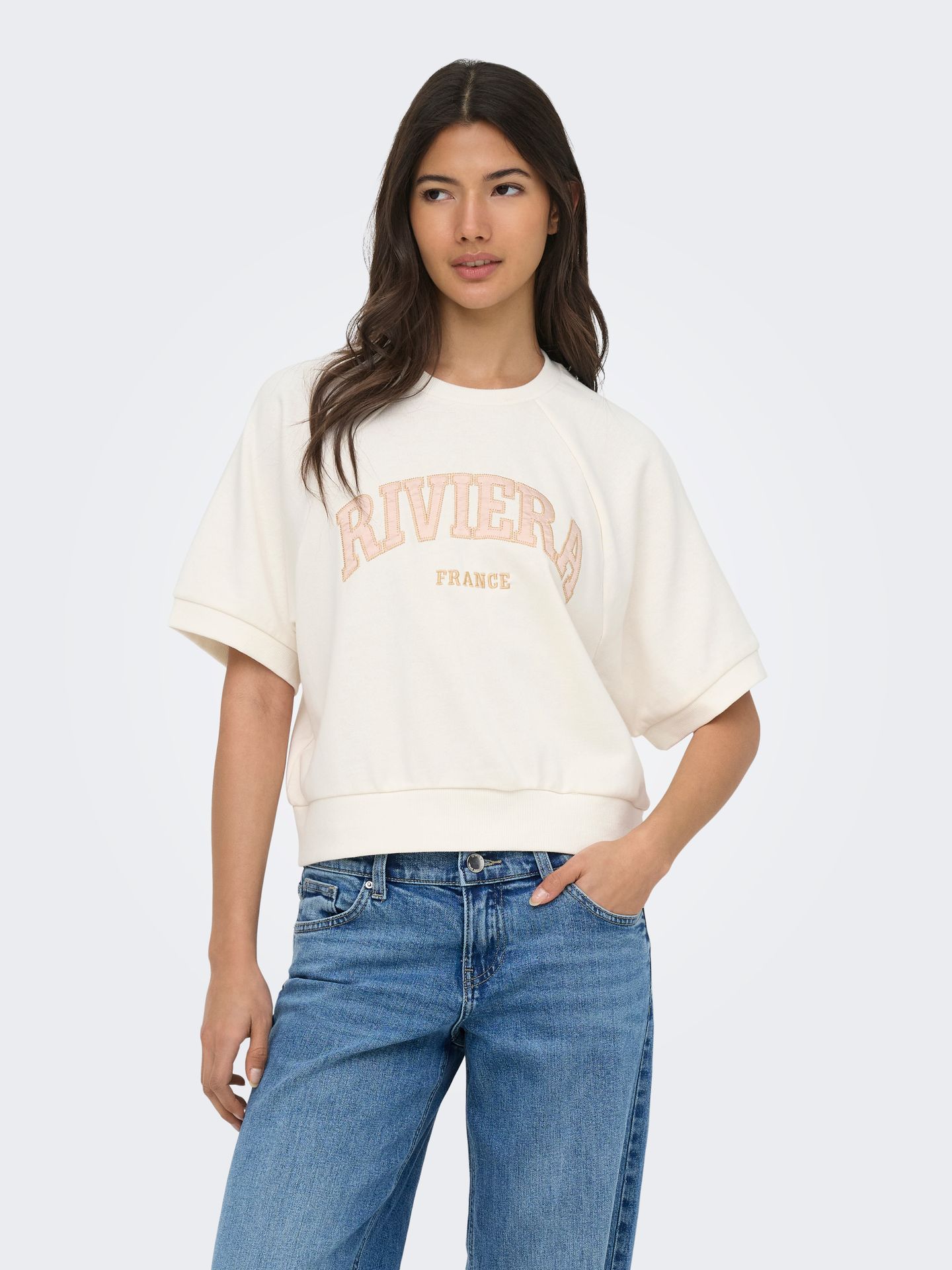 Only ONLDAZE S/S RAGLAN UB SWT Cloud Dancer/WIDE BLUE BONNET STRIP 2900166581055