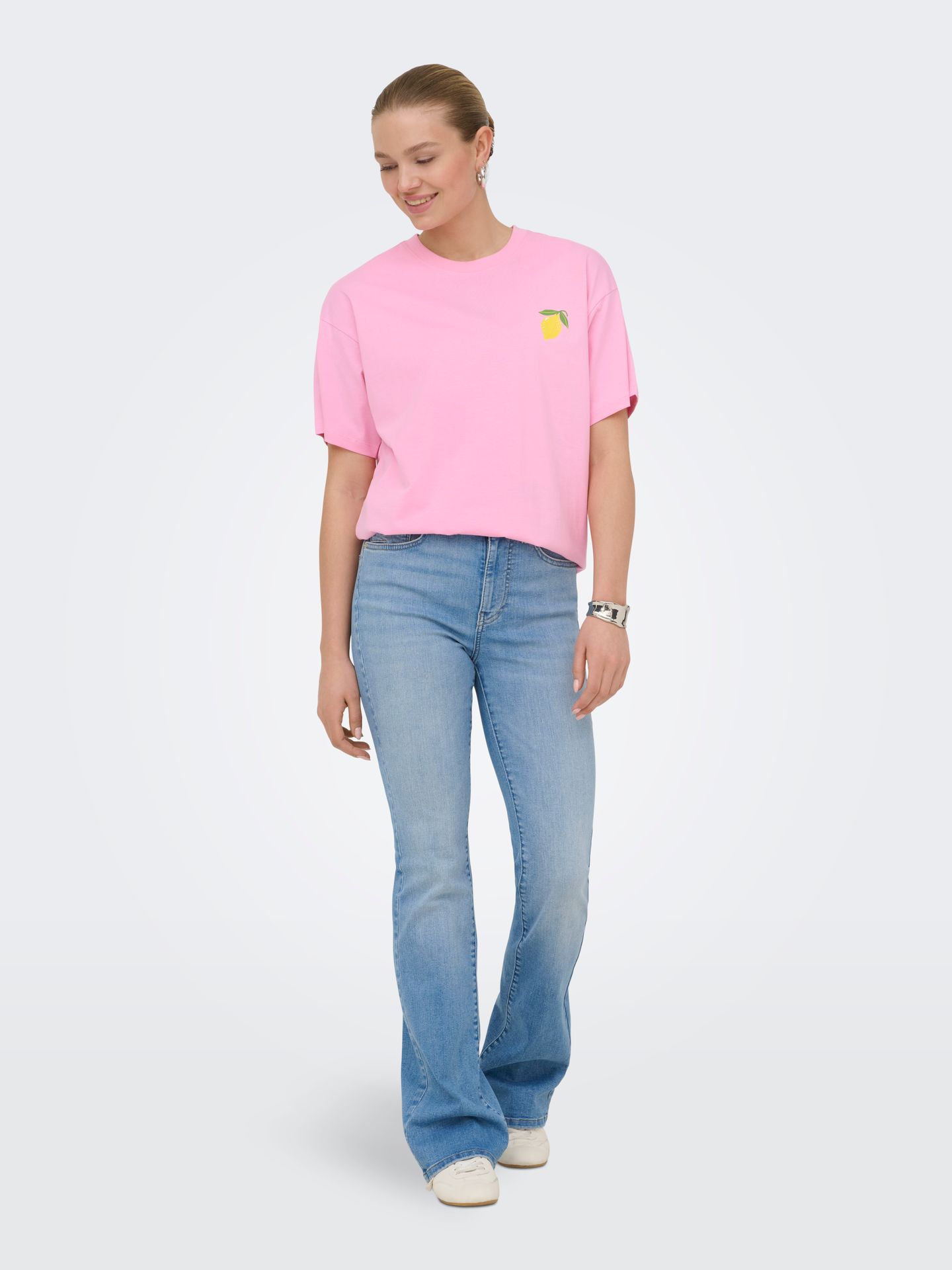 Only ONLELLE S/S PRINTED TEE CS JRS Prism Pink/W. MELANGE 2900166709039