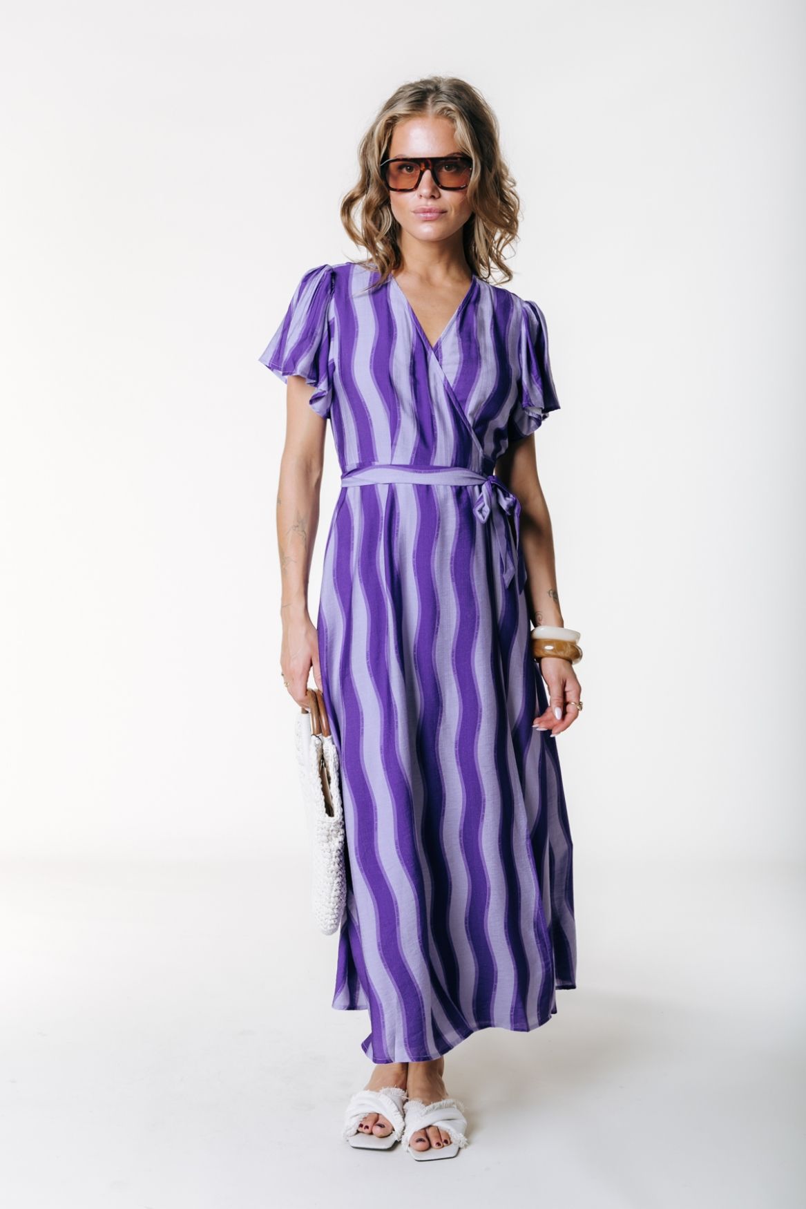 Colourful Rebel Ava Wavy Stripe Maxi Wrap Dress 644 dark lavender 00118553-EKA26011600000063