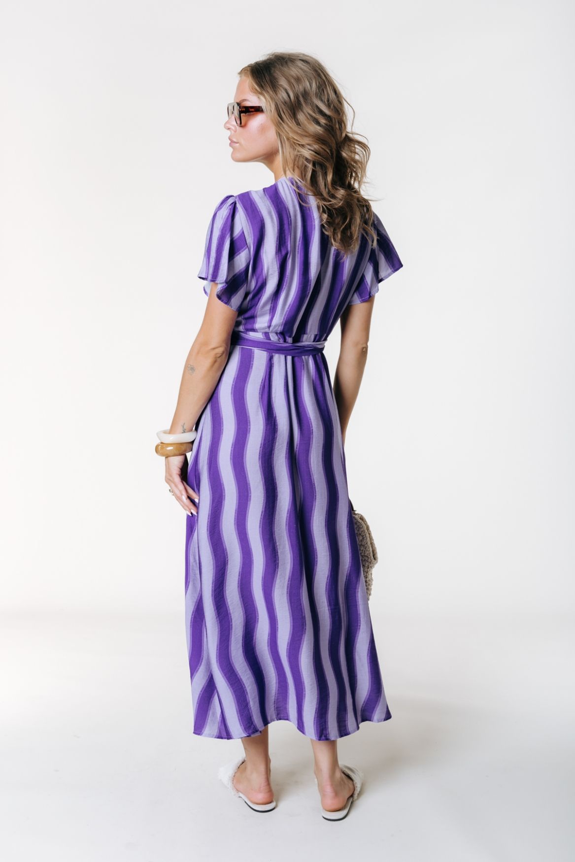 Colourful Rebel Ava Wavy Stripe Maxi Wrap Dress 644 dark lavender 2900166742043