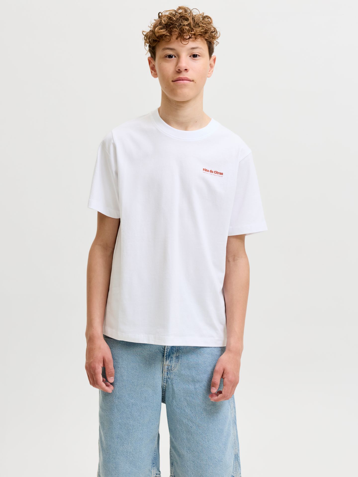 Jack & Jones JJLEMON TEE SS CREW NECK JNR Bright White 2900166753032