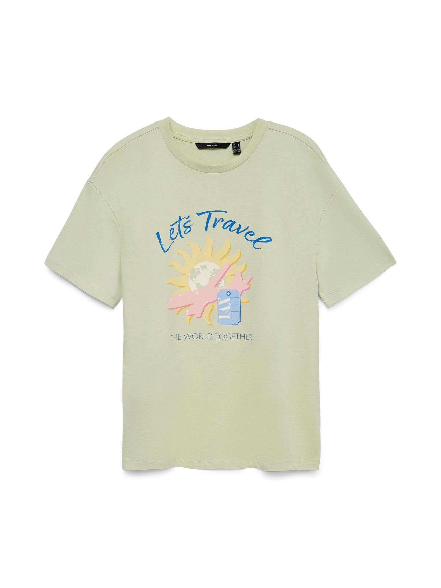 Vero Moda VMNINNA MIA SS TOP BOX JRS Fog Green/LETS TRAVEL 00118578-EKA26011400003539