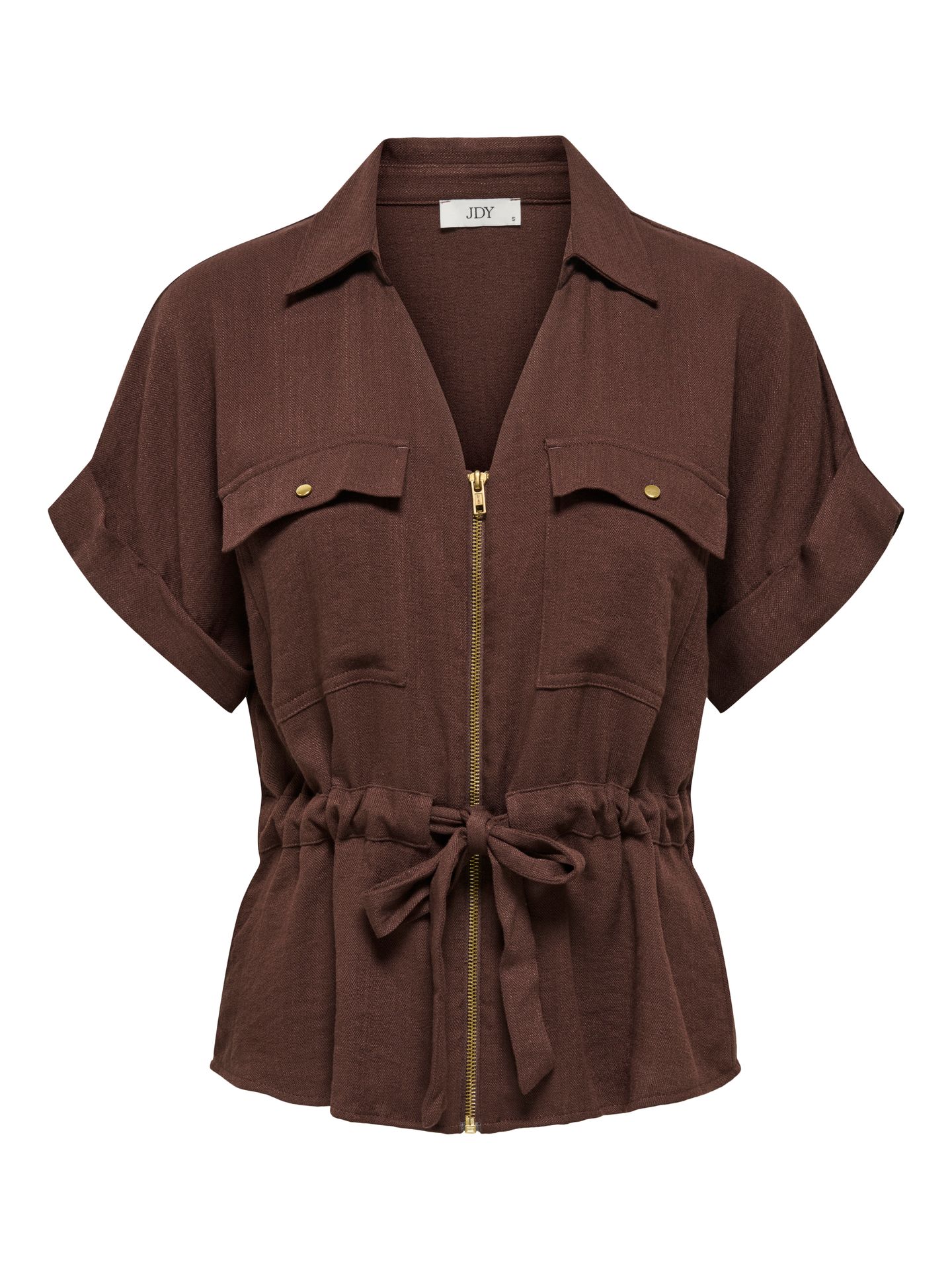 JDY JDYMILLE S/S ZIP SHIRT WVN NOOS Chicory Coffee 2900166800040