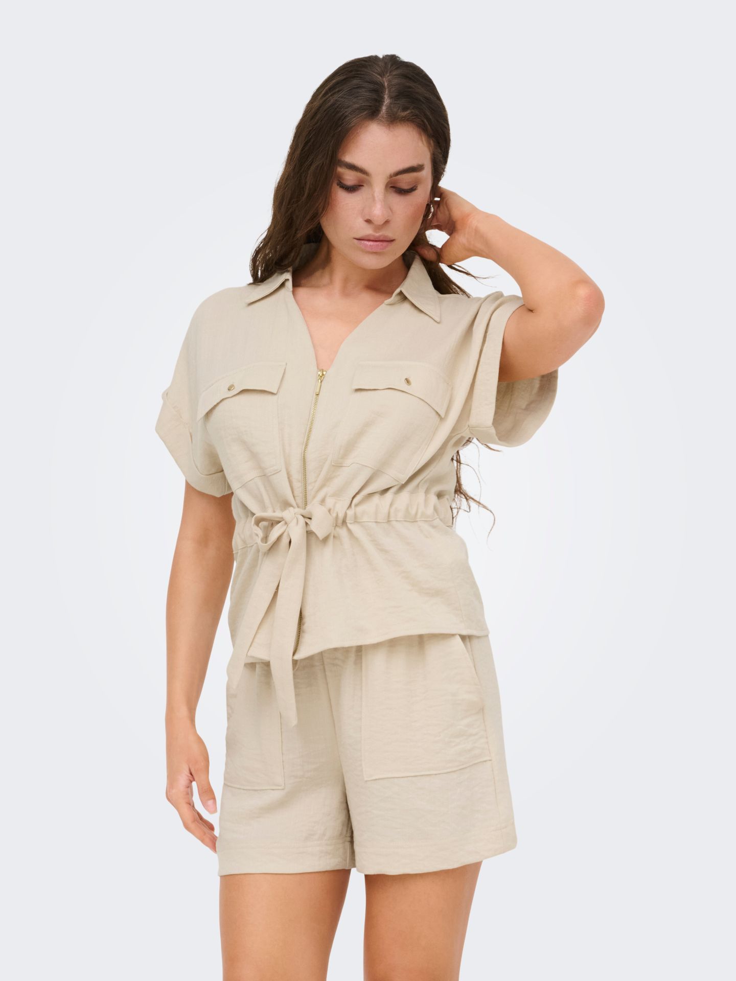 JDY JDYMILLE S/S ZIP SHIRT WVN NOOS Sandshell 00118580-EKA26011400003067