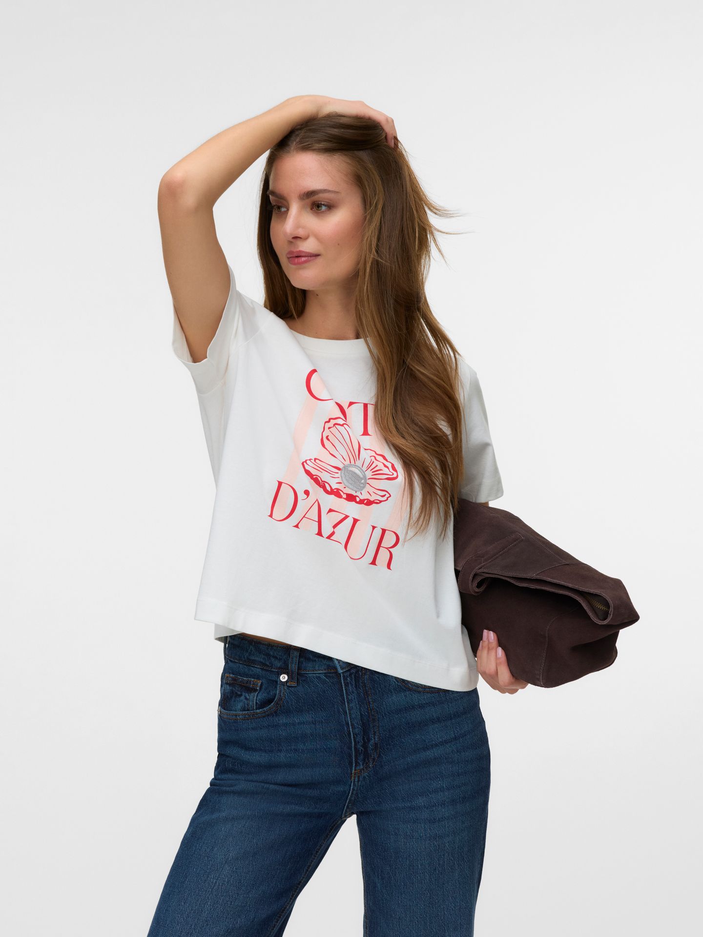 Vero Moda VMGINA METTE SS TOP BOX JRS Snow White/Artichoke 00118583-EKA26011400000047