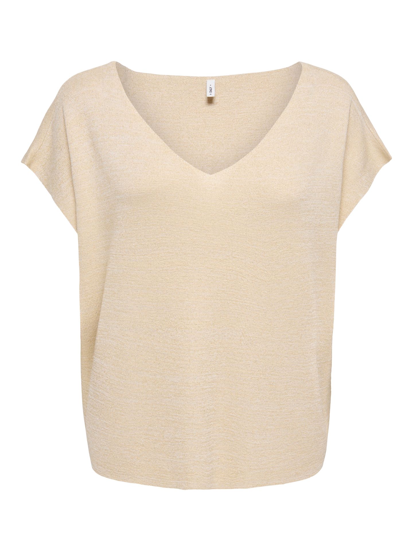 Only ONLSHINA SS GLITTER V-NECK CS KNT Birch/BLACK GRAPHIC 2900166827016